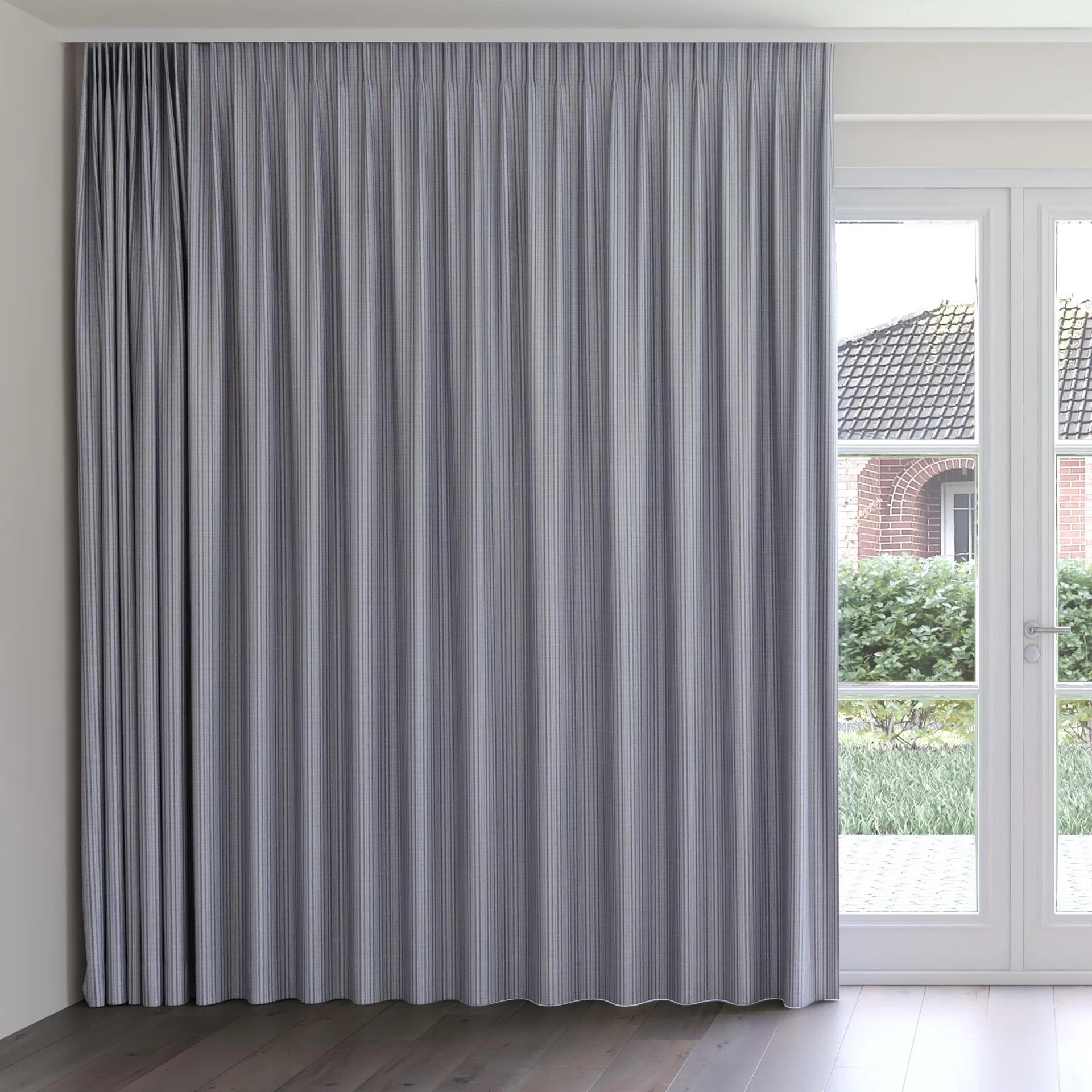 Front view of Oviedo Azure, on curtain rail