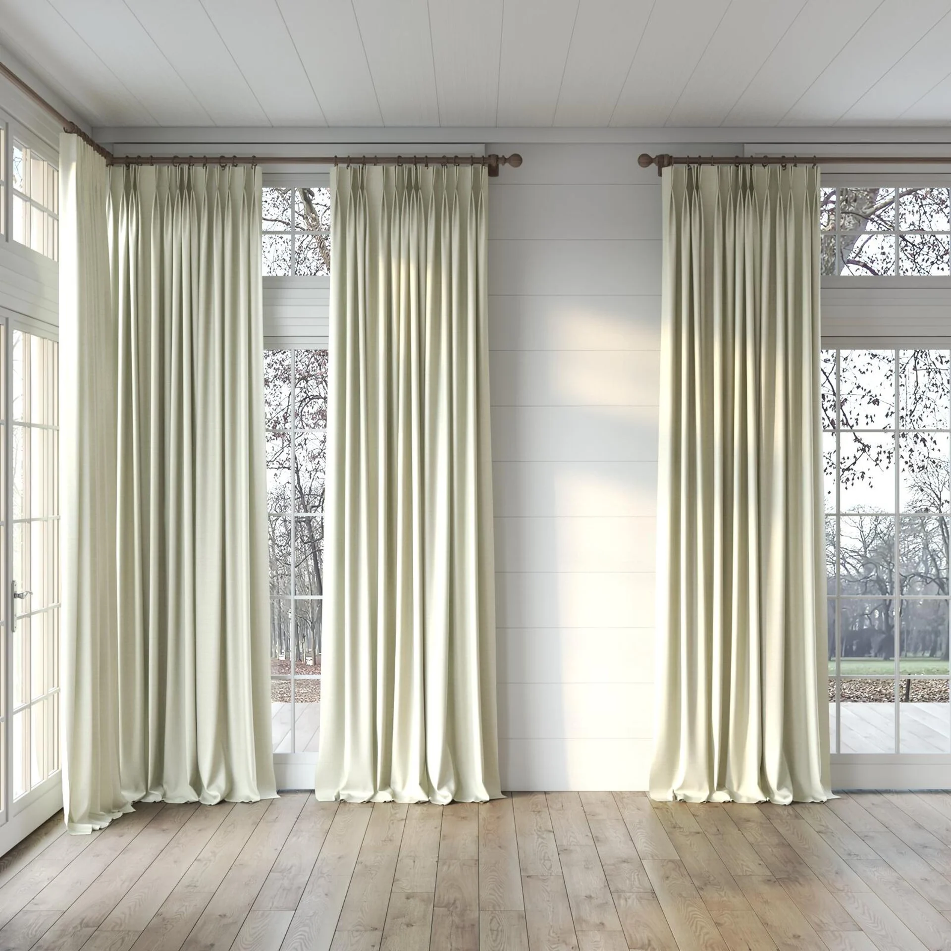 Full view of Linex Ivory, puddled, on curtain rod
