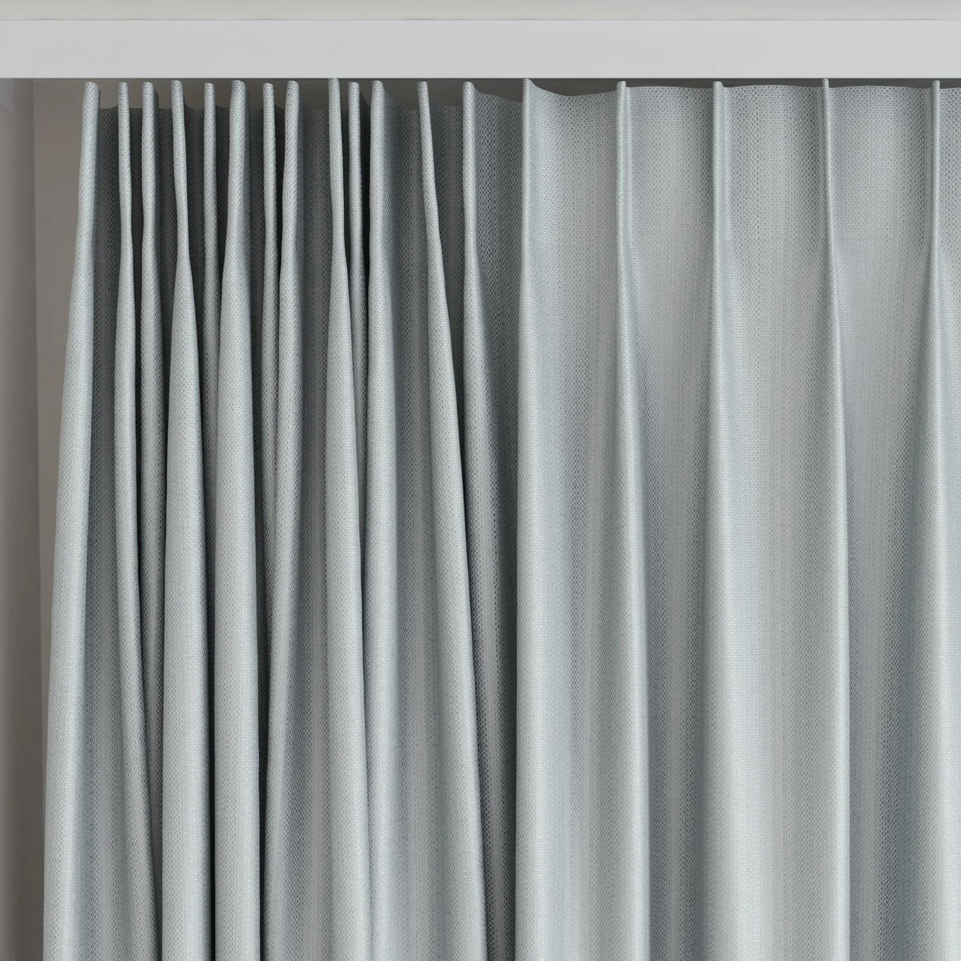 Top view of Pickford FR Blackout Steel, on curtain rail