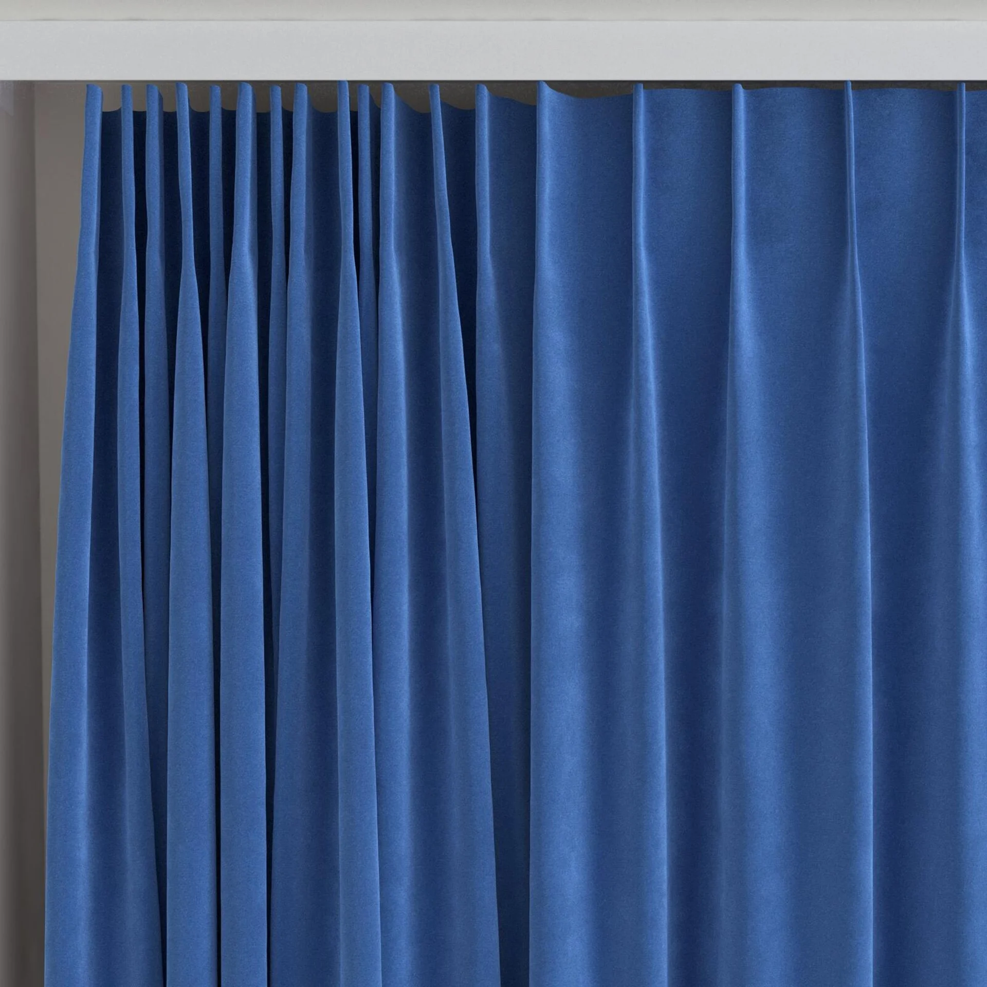 Top view of Lux Velvet Blue 8807, on curtain rail