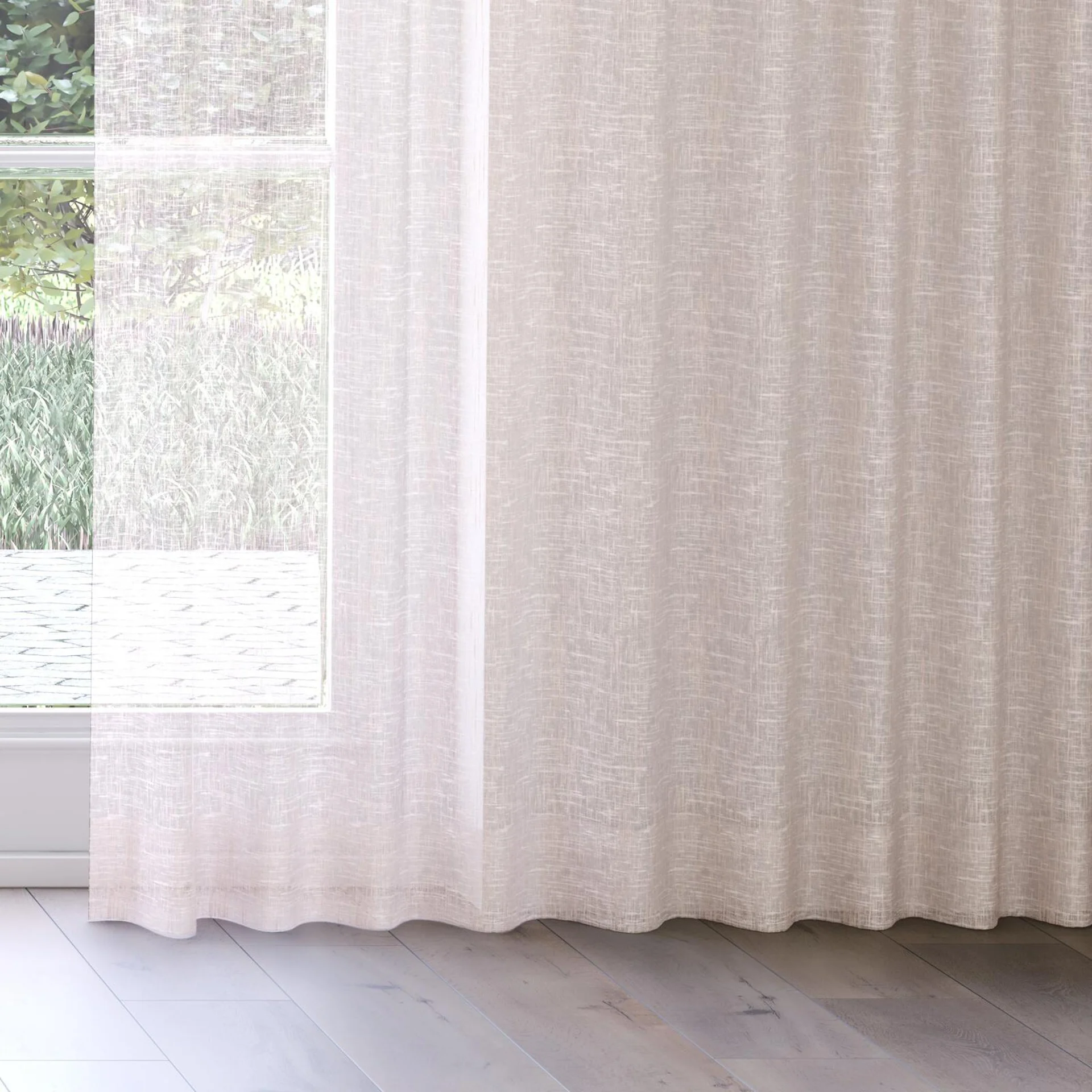 Bottom view of Beech Blush, on curtain rail
