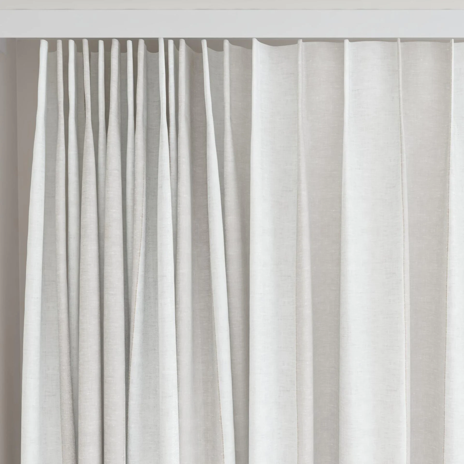 Top view of Kyoto Stripe Sage, on curtain rail