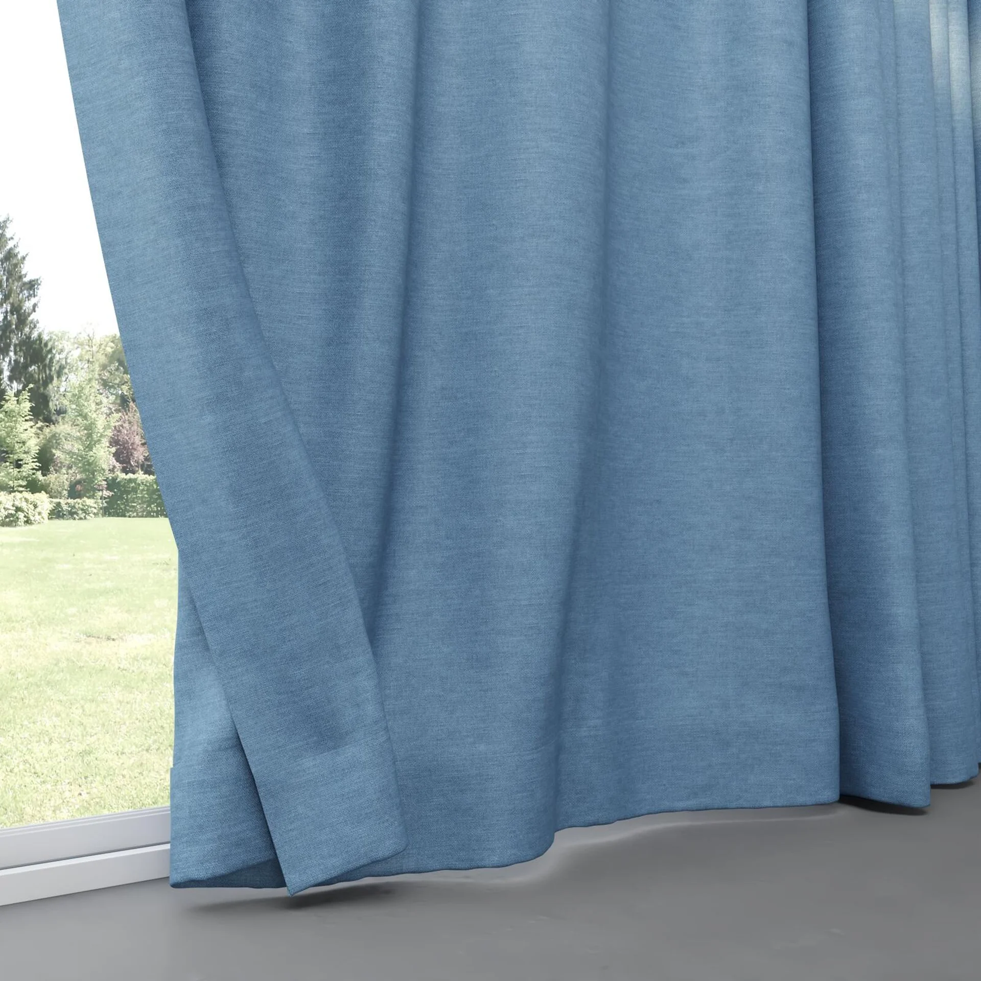 Bottom view of Colourwash Cobalt, pinch pleat
