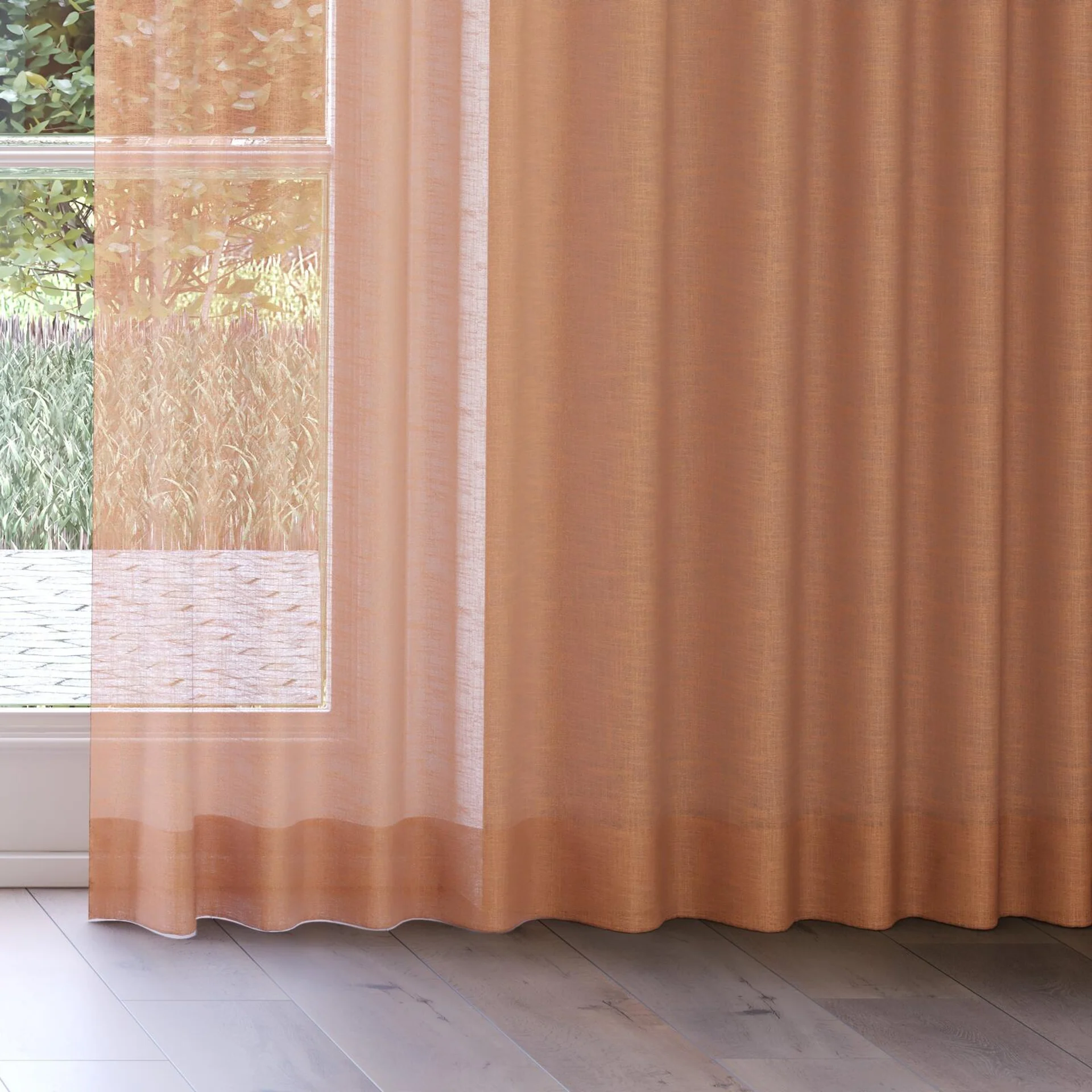 Bottom view of Verdant Sienna, on curtain rail