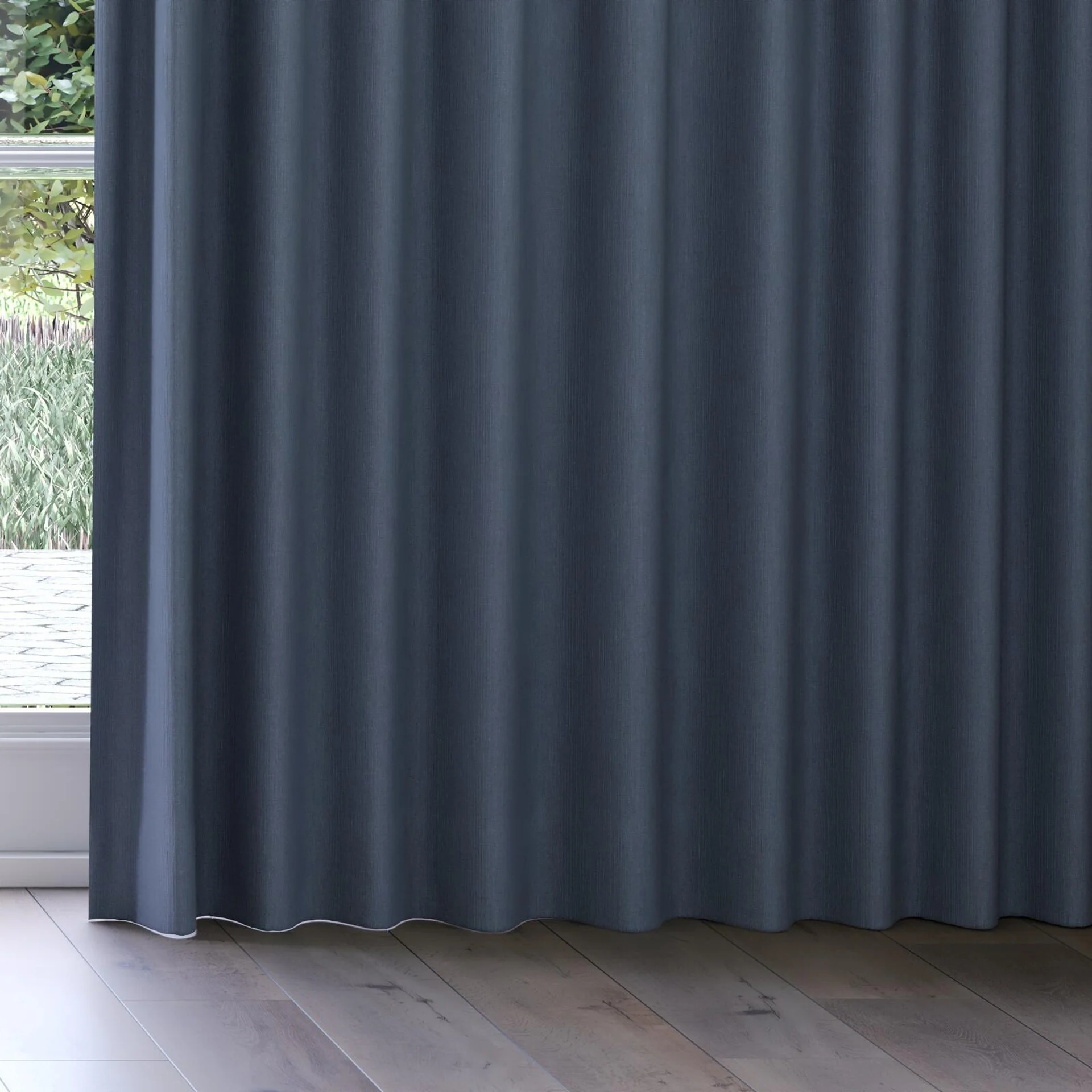 Bottom view of Northstar Denim, on curtain rail