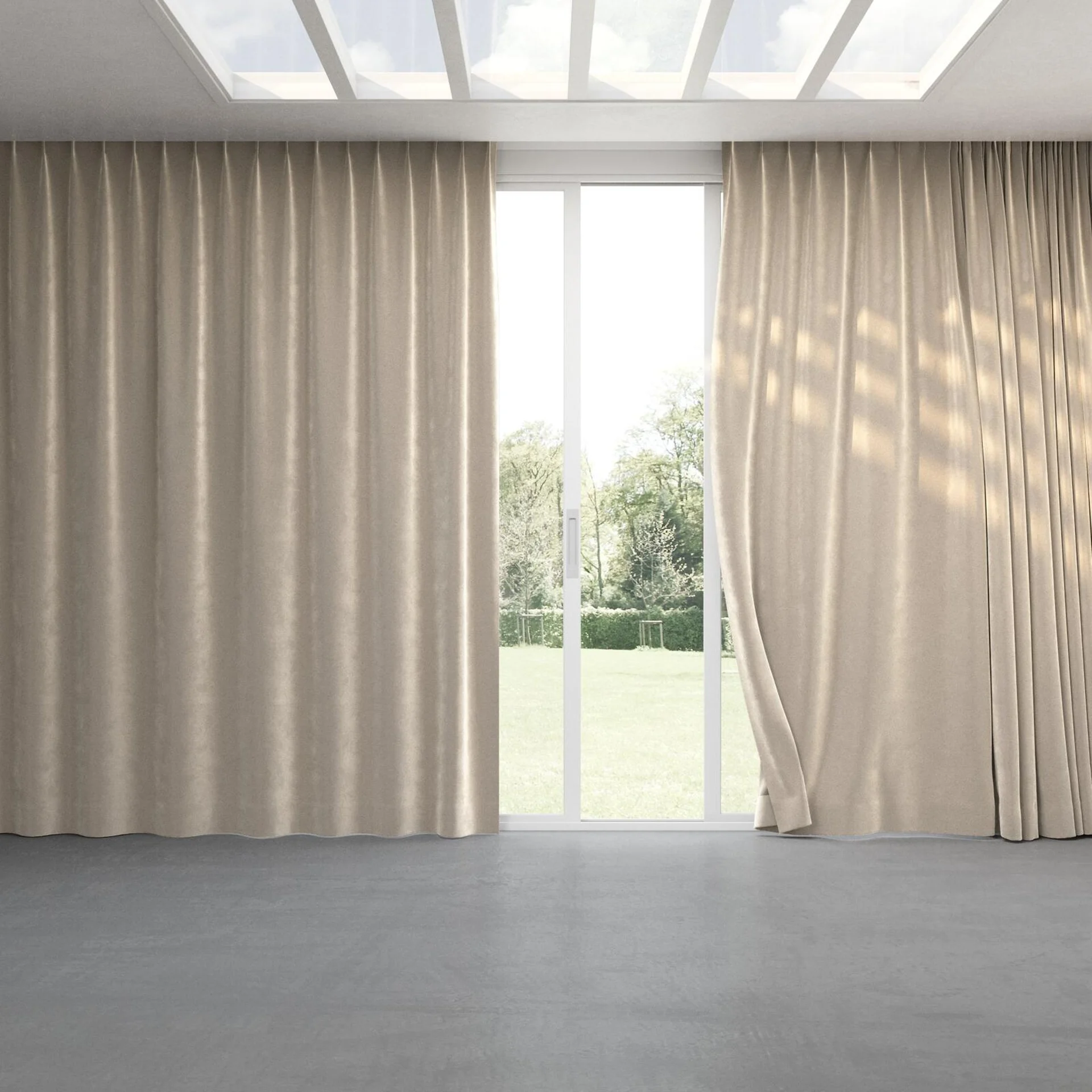 Full view of Velvelux Plaza, pinch pleat