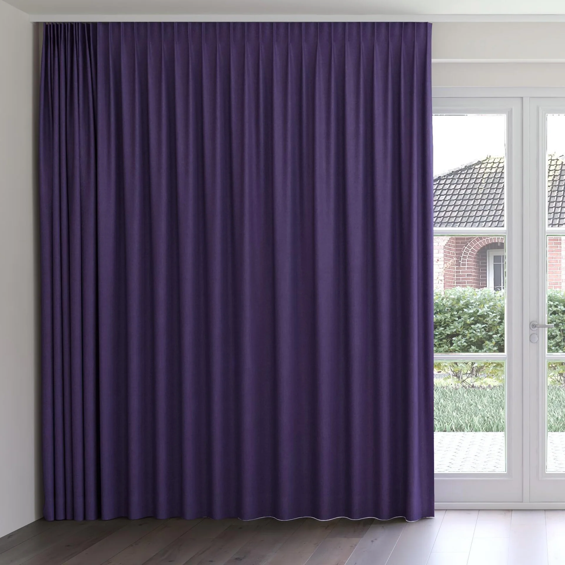 Front view of Rover Violet, on curtain rail