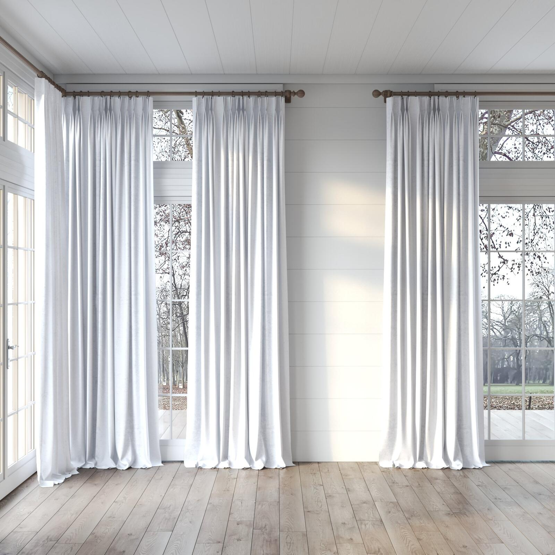Full view of Lambada Snow, puddled, on curtain rod
