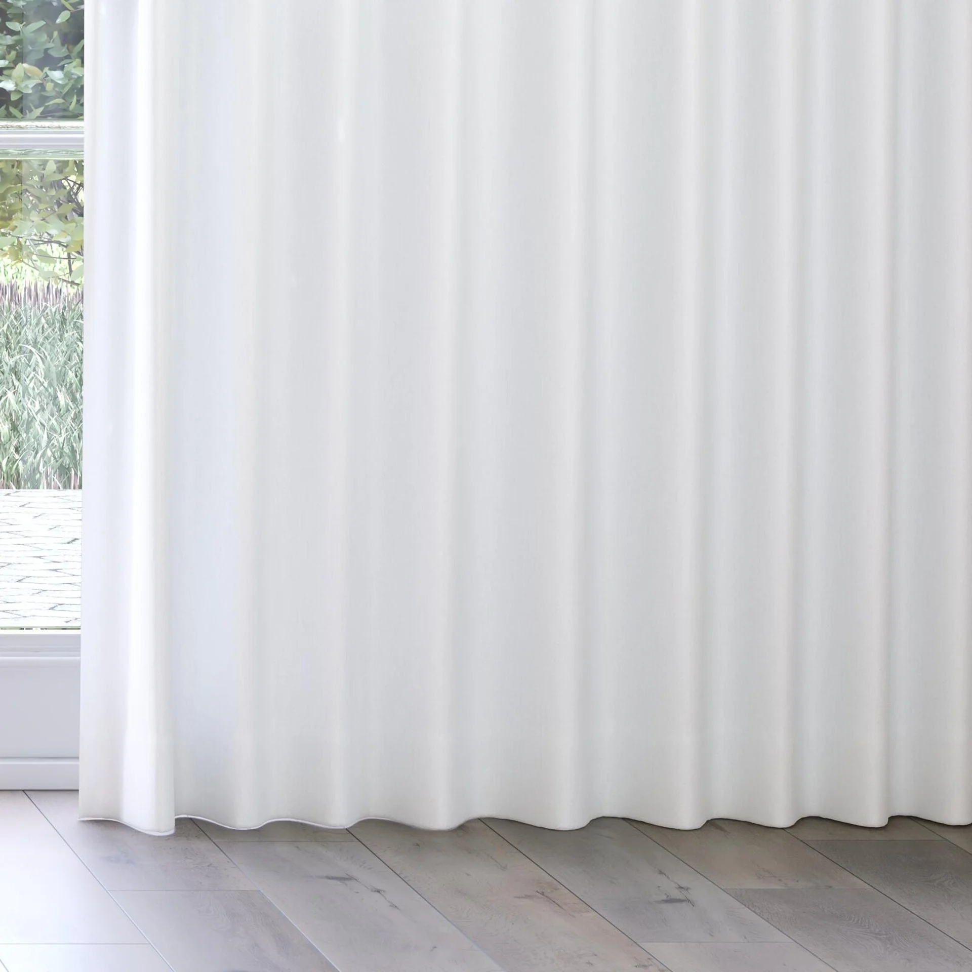 Bottom view of Retreat II Cotton, on curtain rail