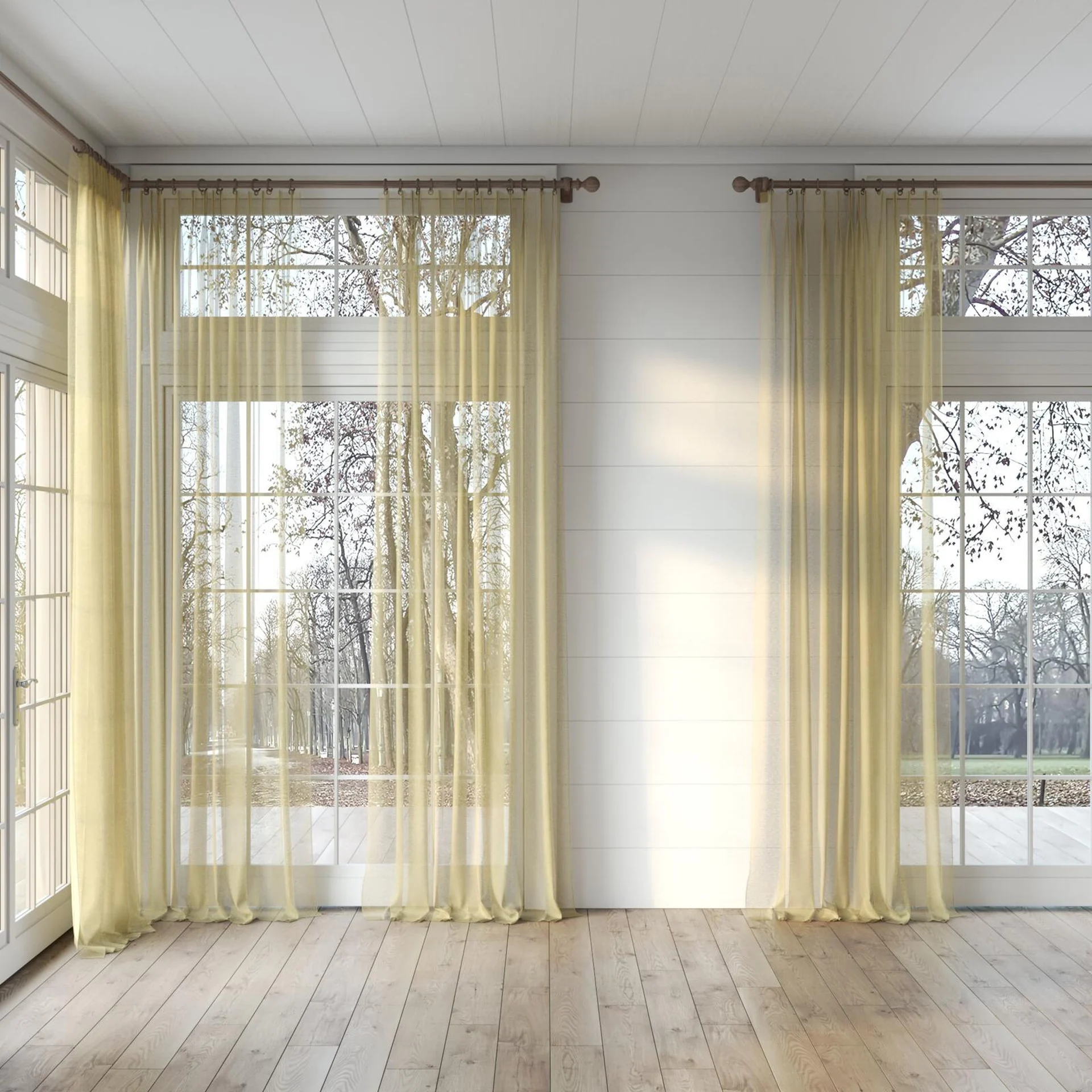 Full view of Pure Linen Willow, puddled, on curtain rod