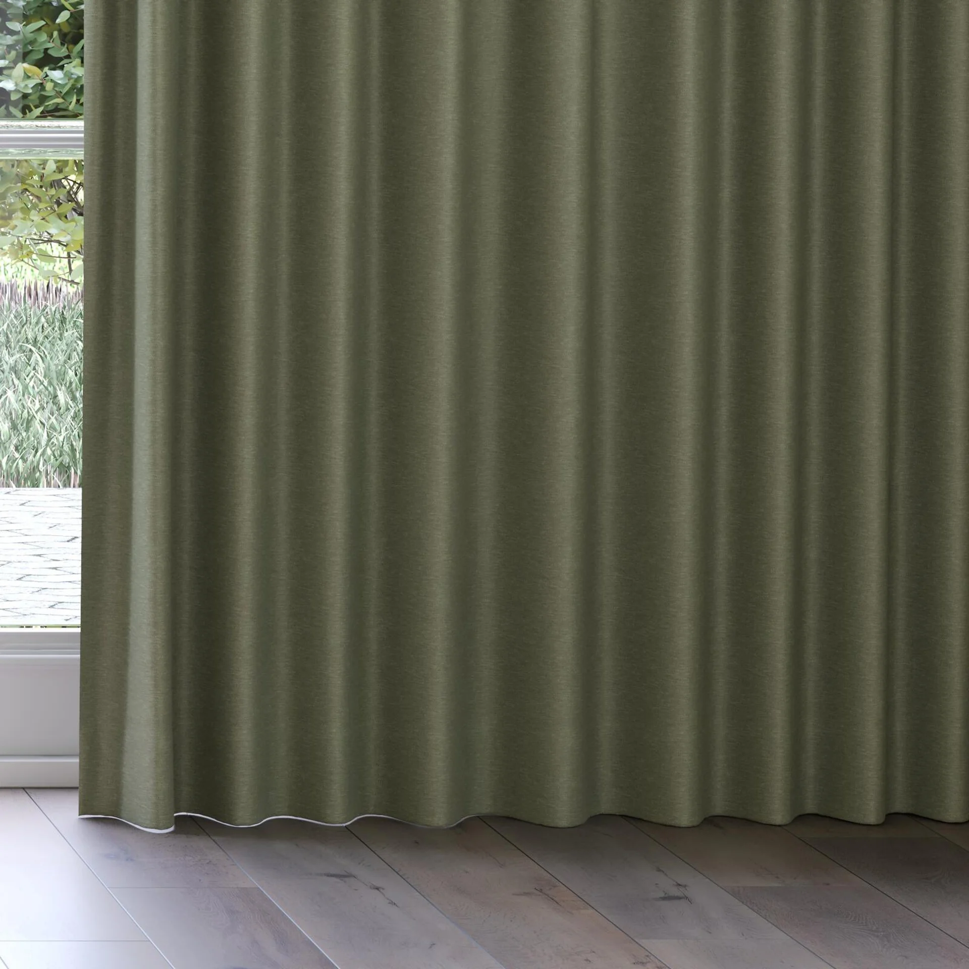 Bottom view of Colourwash Eco Camouflage, on curtain rail