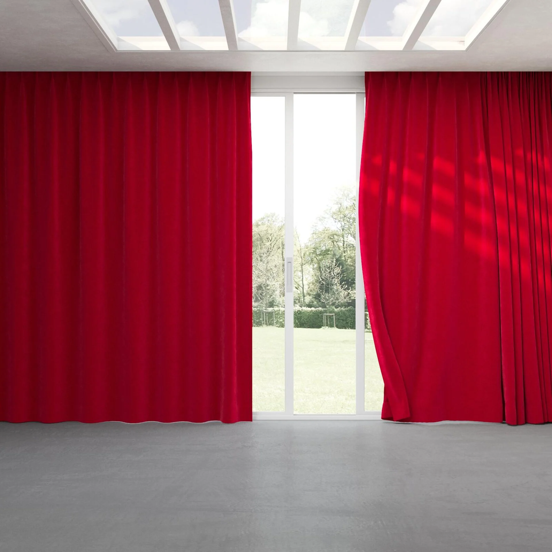 Full view of Lux Velvet Crimson 8605, pinch pleat