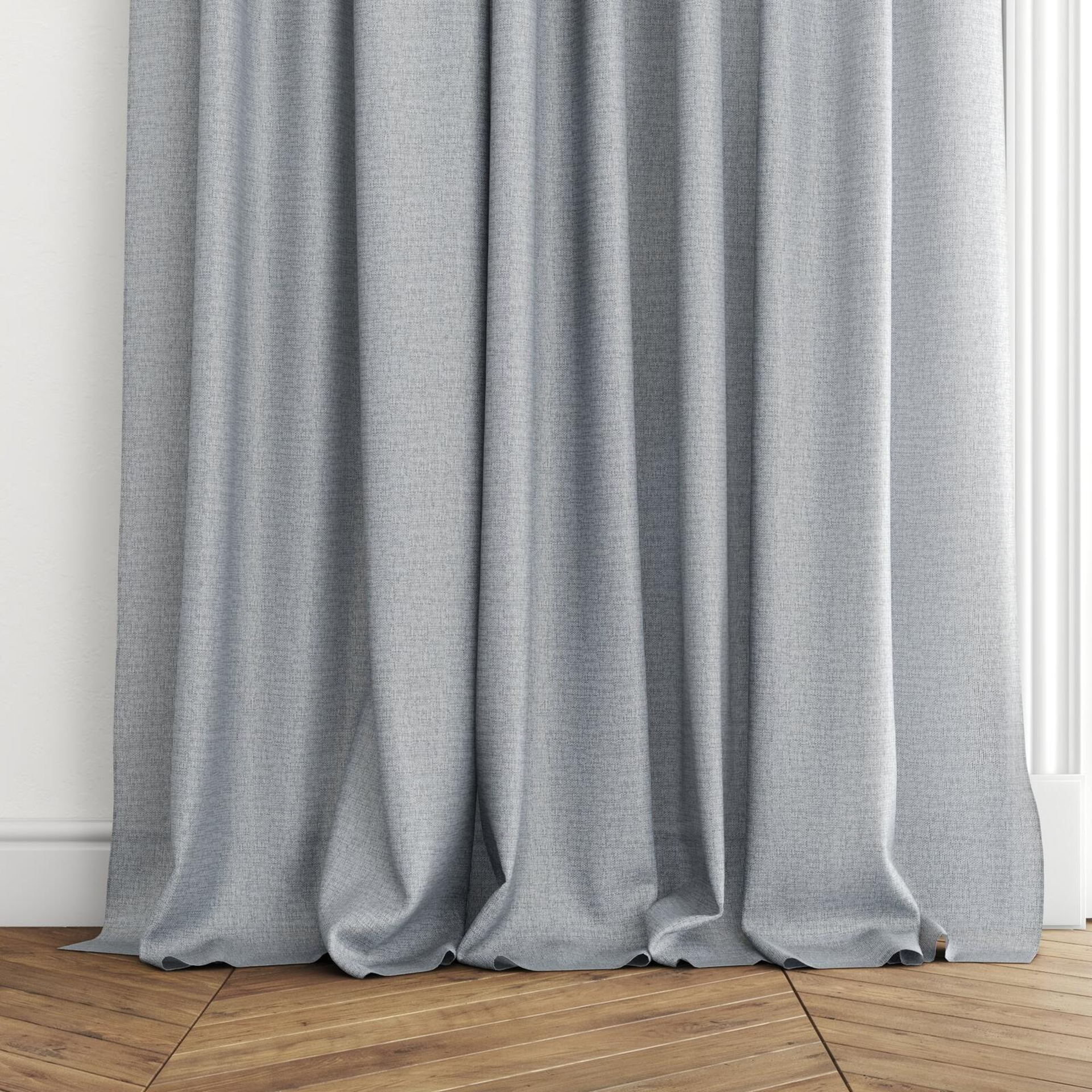 Bottom view of Twister Griffin, puddled with pinch pleat, on curtain rod