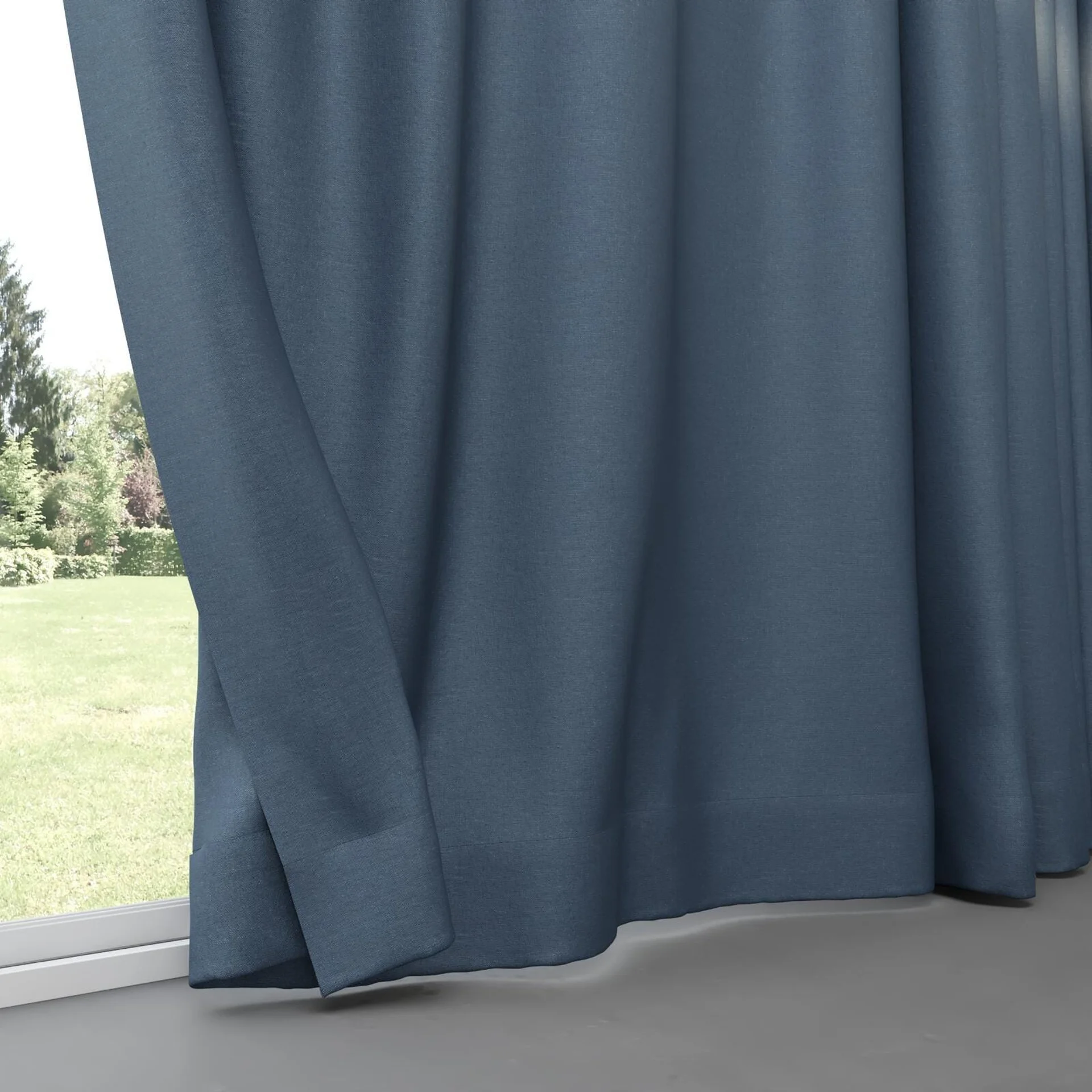 Bottom view of Infinite Ming Blue, pinch pleat