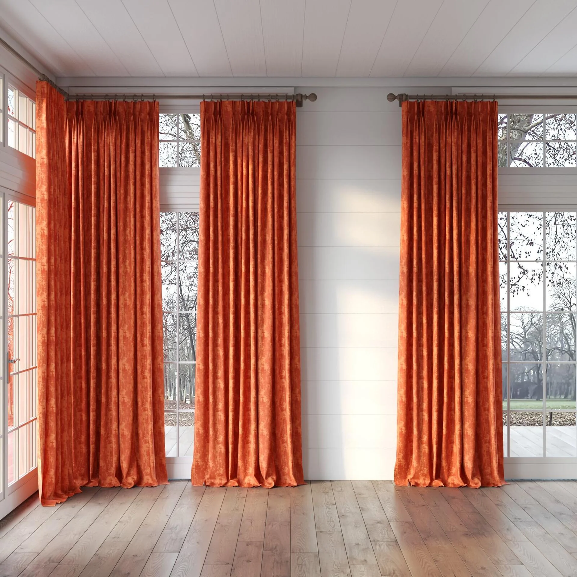 Full view of Innovation Terra, puddled, on curtain rod