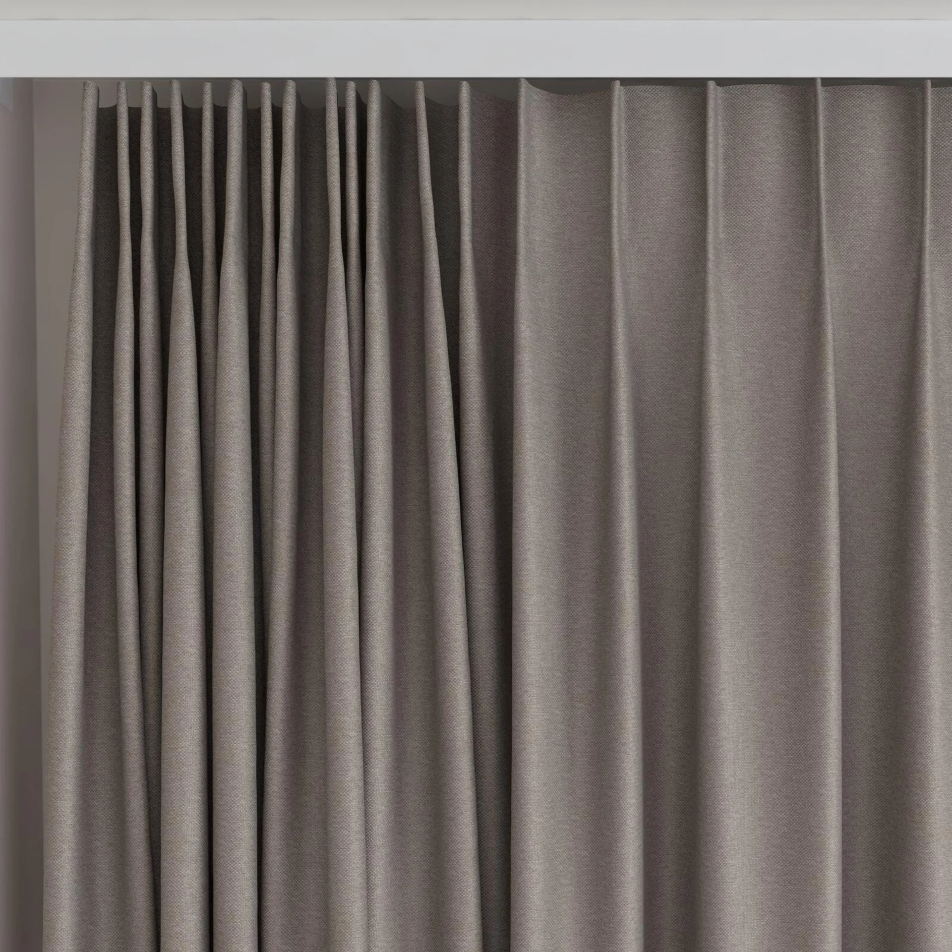 Top view of Duede Truffle, on curtain rail