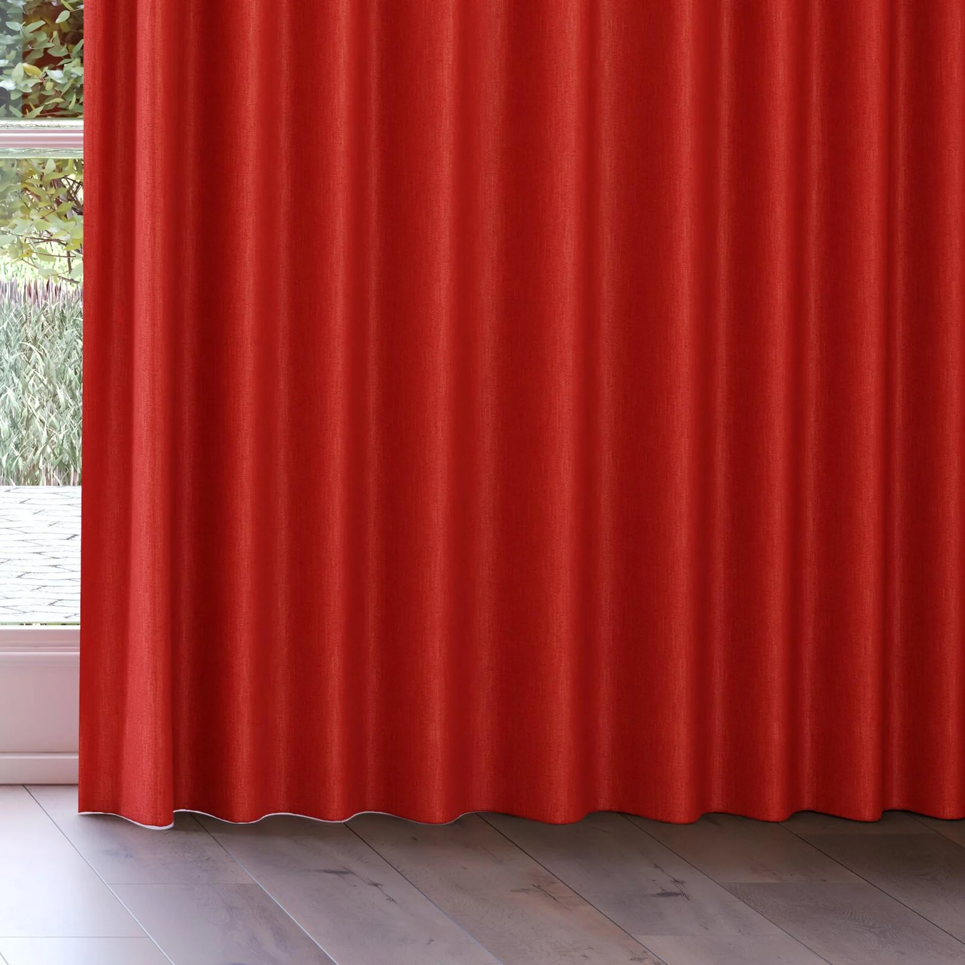 Bottom view of Bronco Paprika, on curtain rail