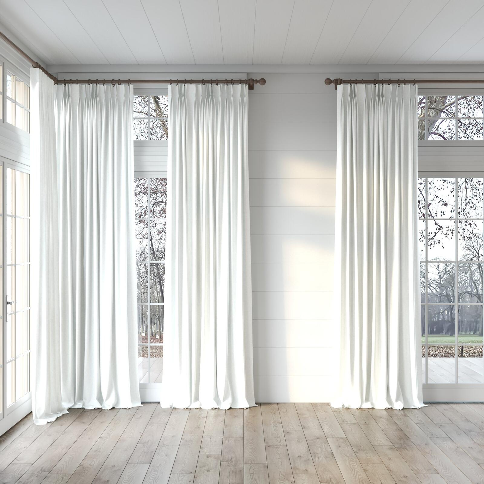 Full view of Hometown Cream, puddled, on curtain rod