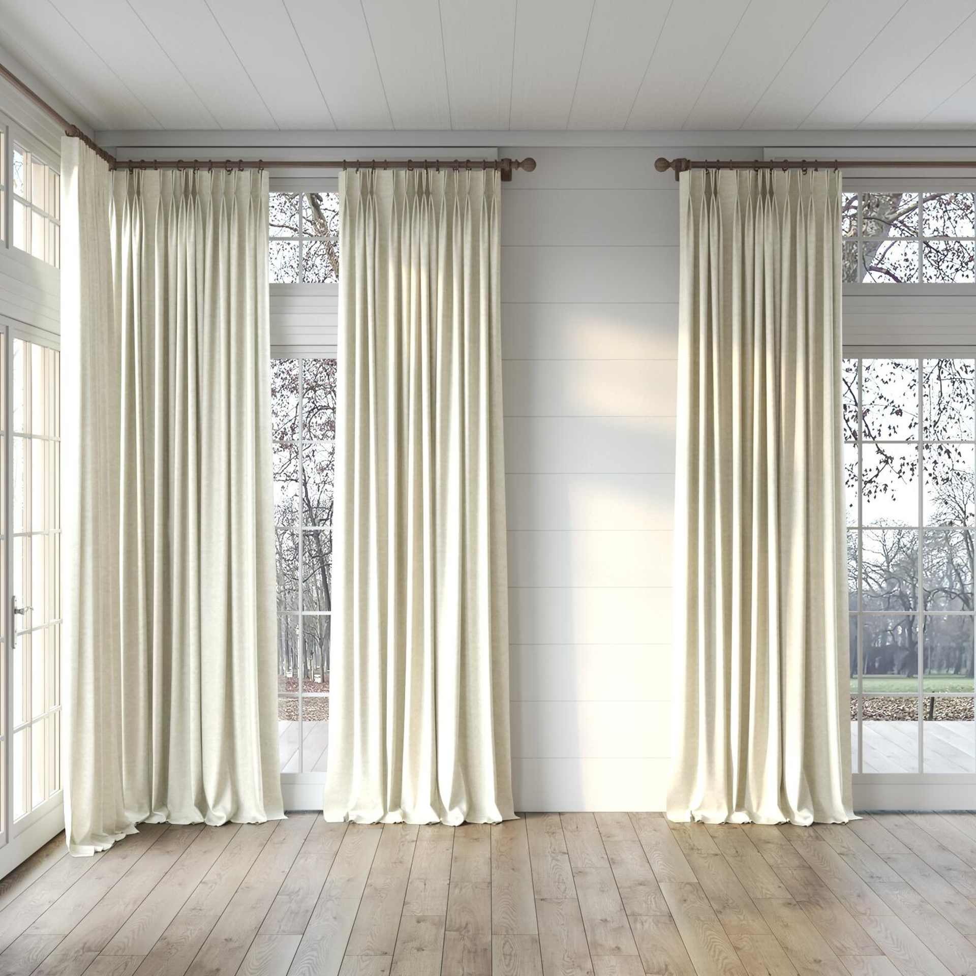 Full view of Colourwash Ivory, puddled, on curtain rod