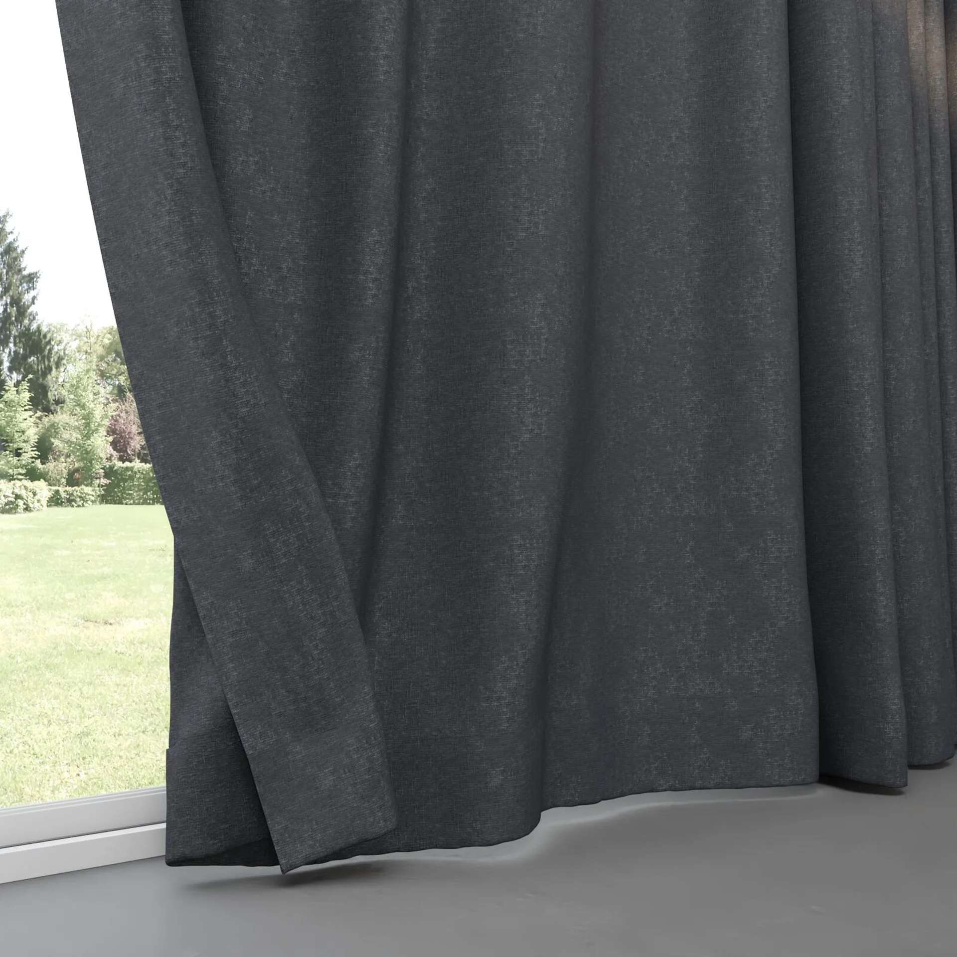 Bottom view of Coverlet Charcoal, pinch pleat