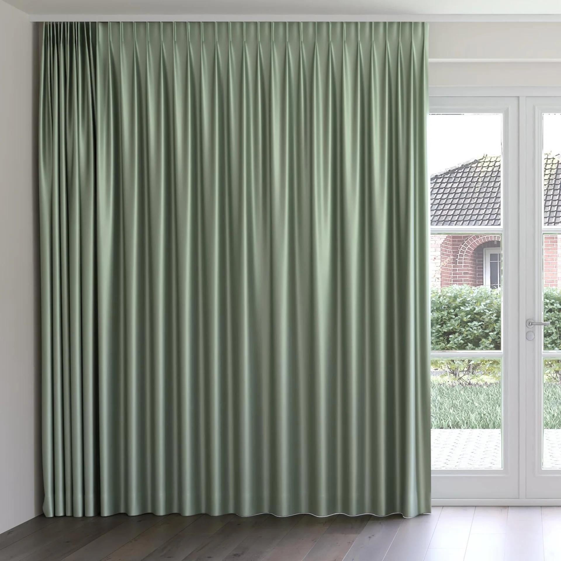 Front view of North Face Duckegg, on curtain rail