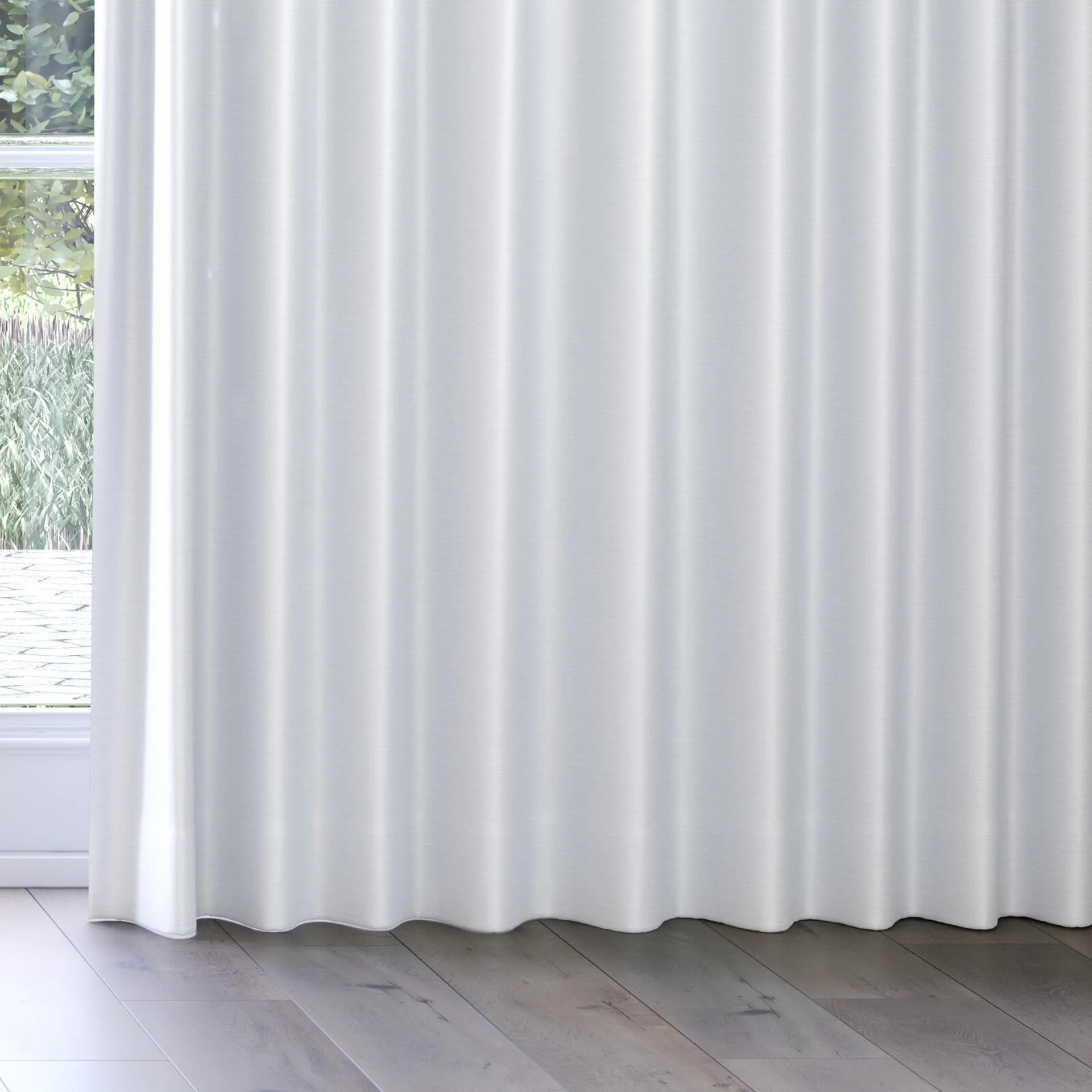 Bottom view of Stallion 2 Blackout White, on curtain rail