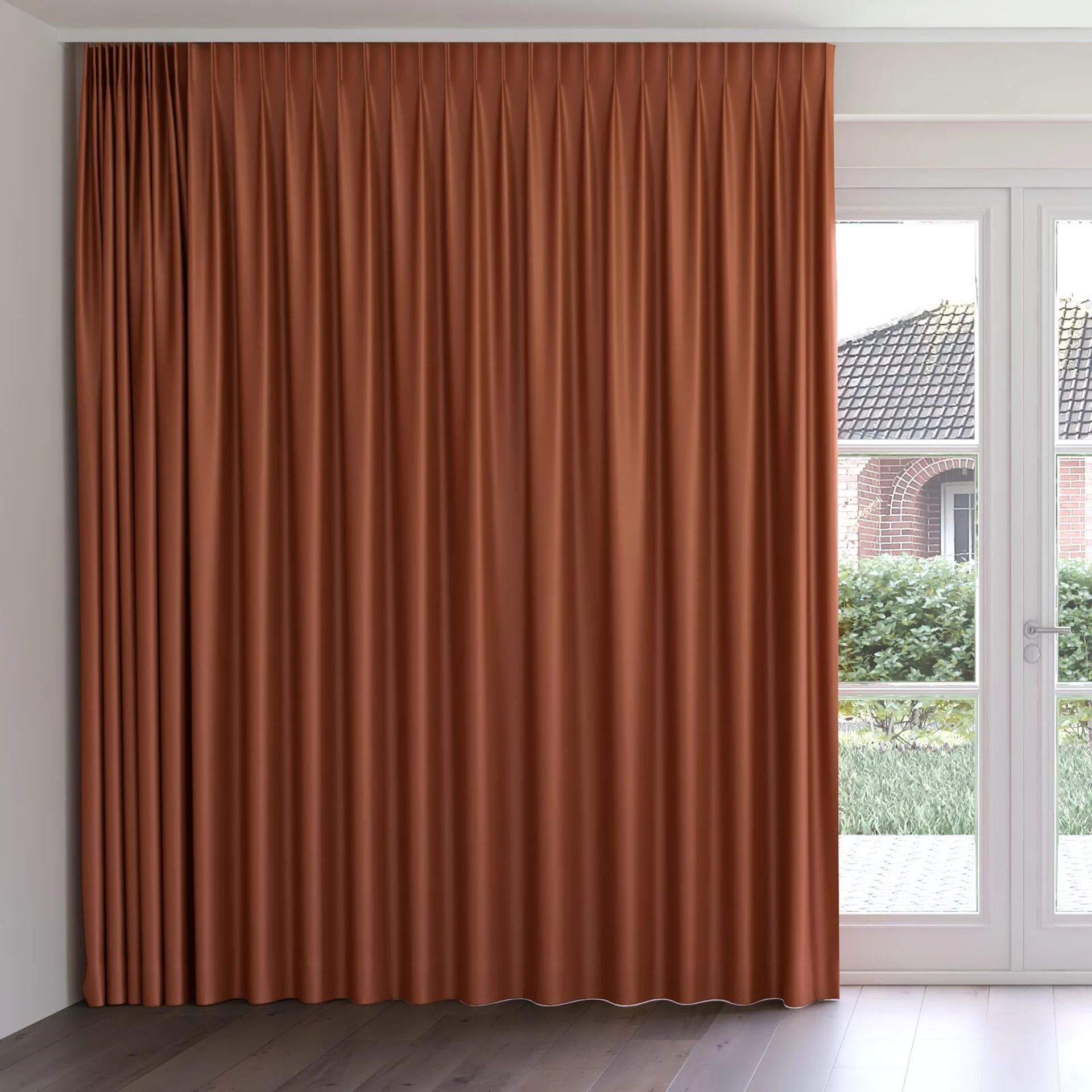Front view of Sleek Fox, on curtain rail