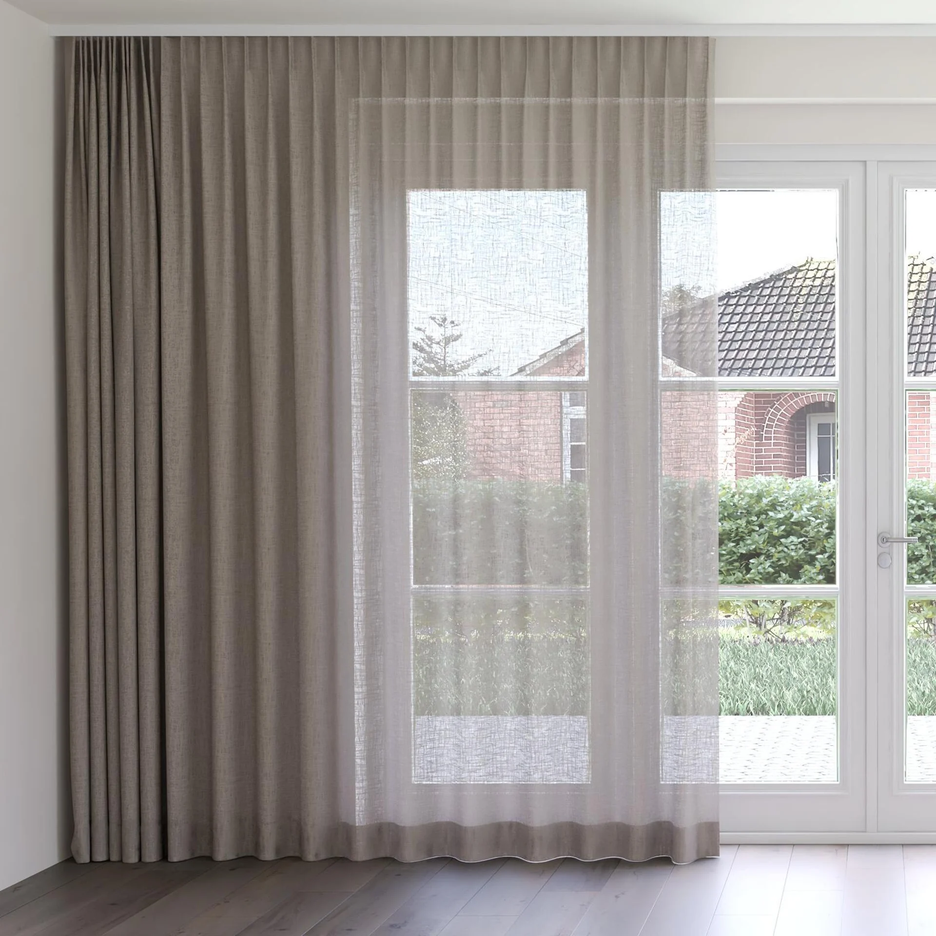 Front view of Adobe Husk, on curtain rail