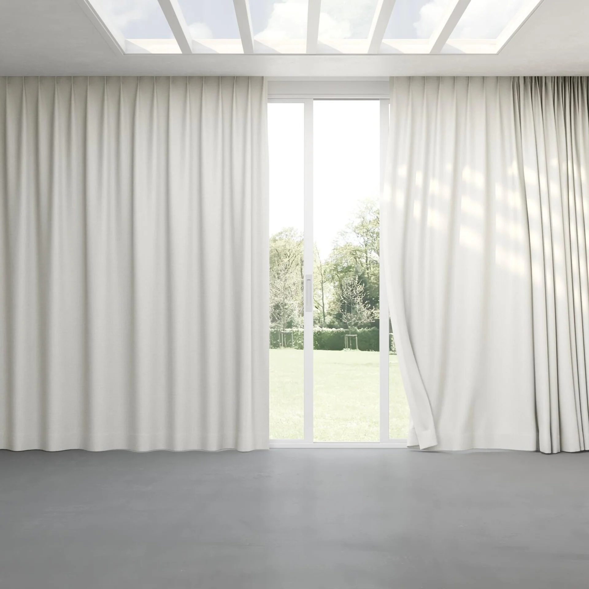Full view of Saturn Silver, pinch pleat