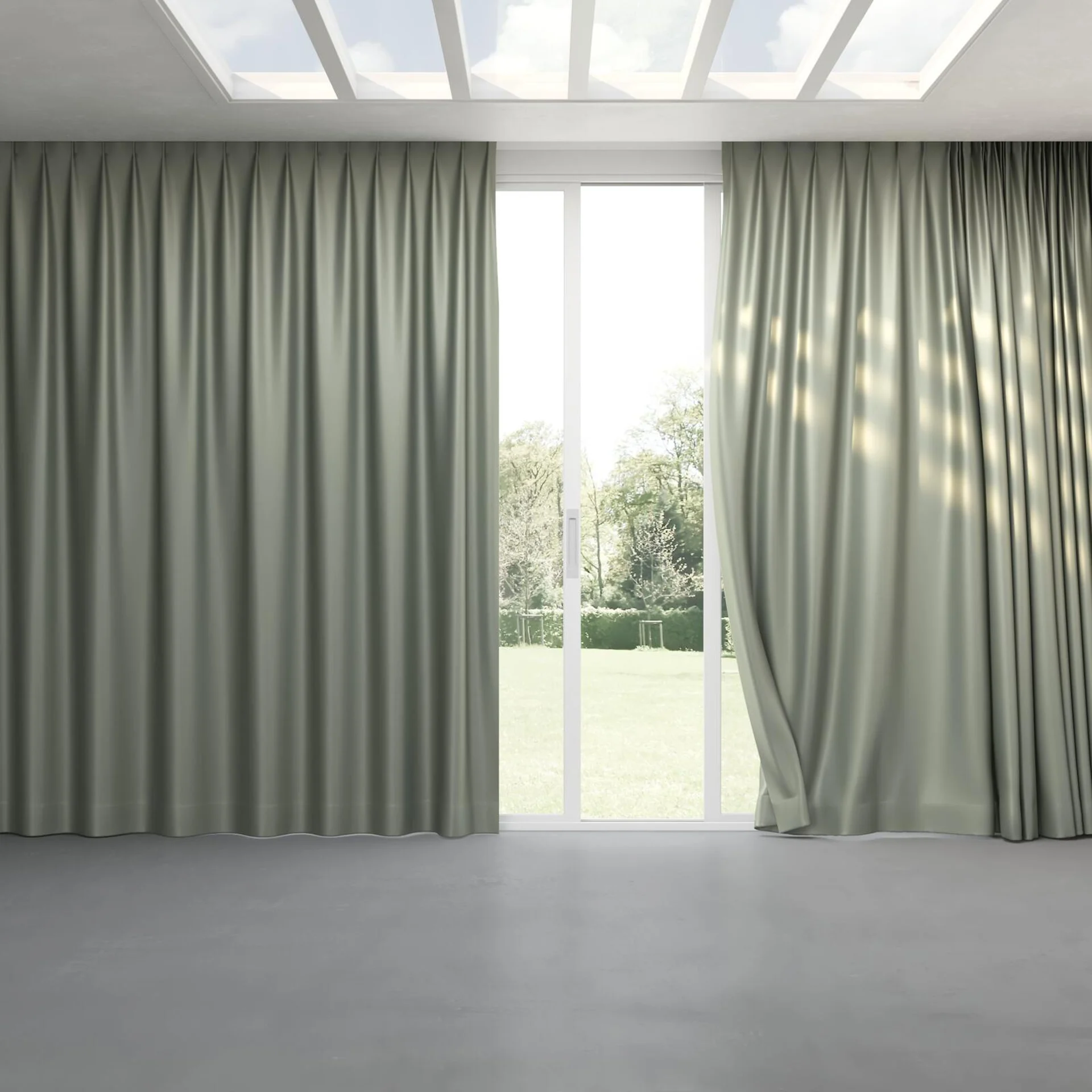 Full view of Sleek Mineral, pinch pleat
