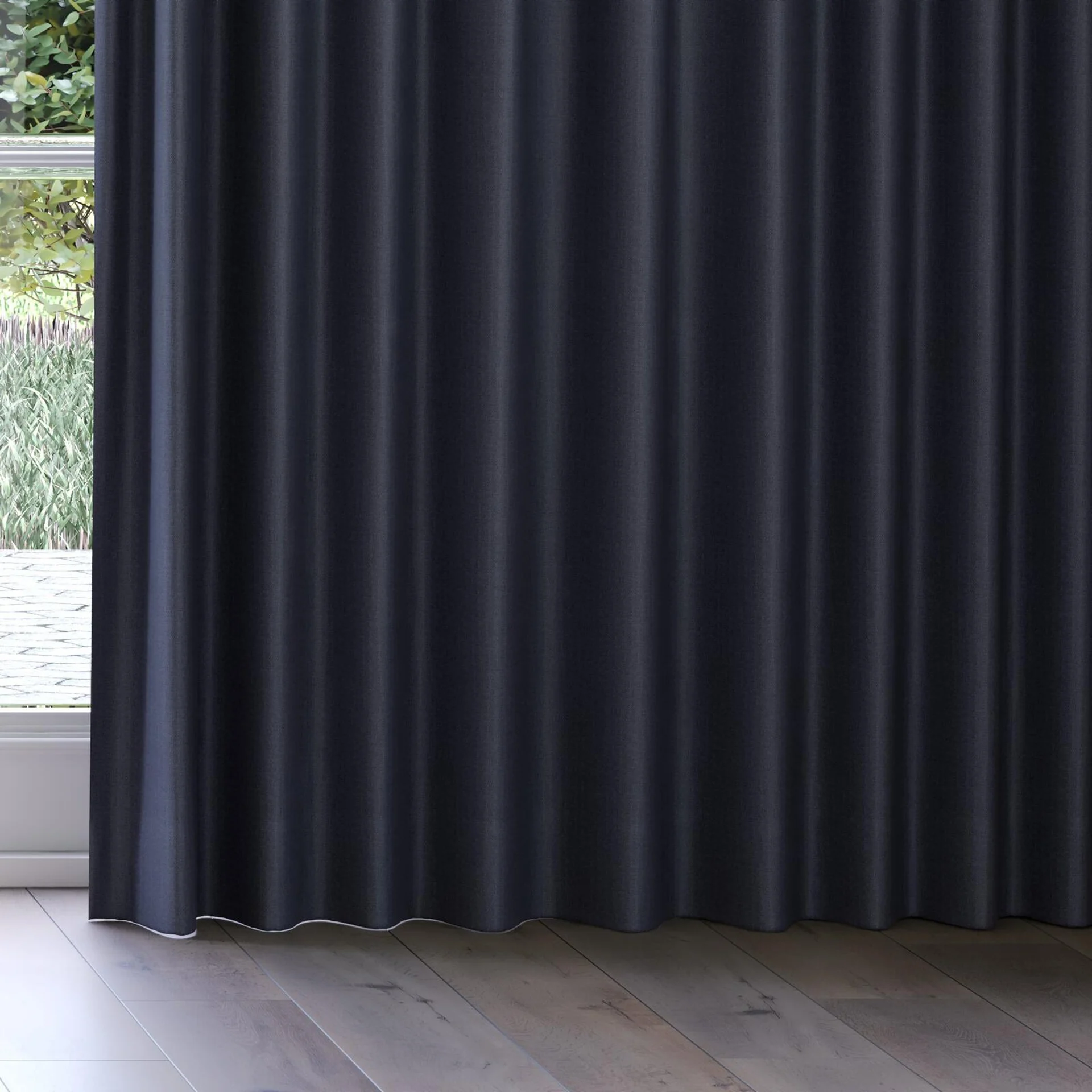 Bottom view of Celestial Ebony, on curtain rail