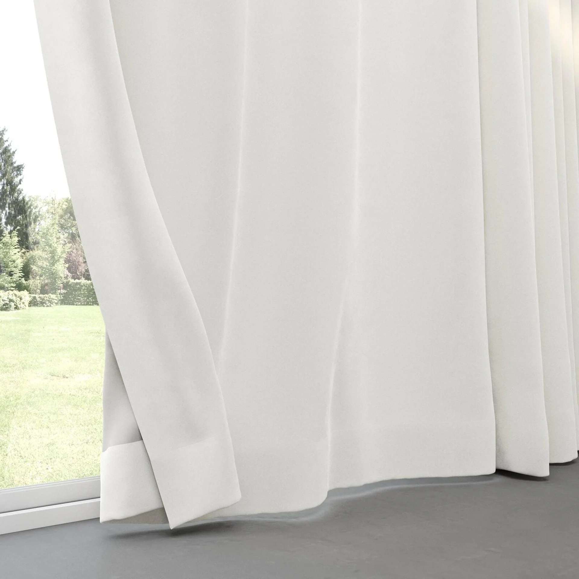 Bottom view of Velvelux Ivory, pinch pleat