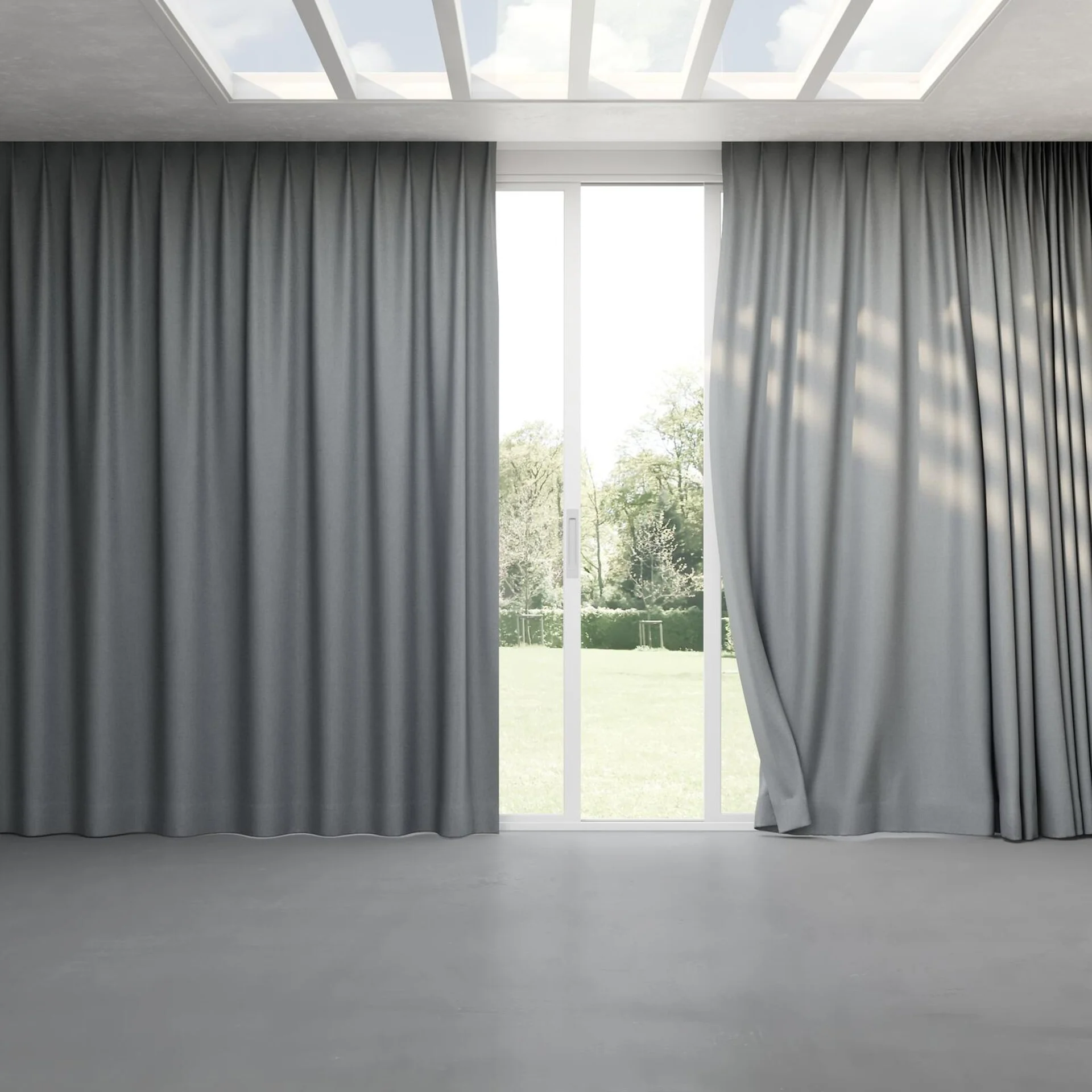 Full view of Stonewall Blackout Slate, pinch pleat
