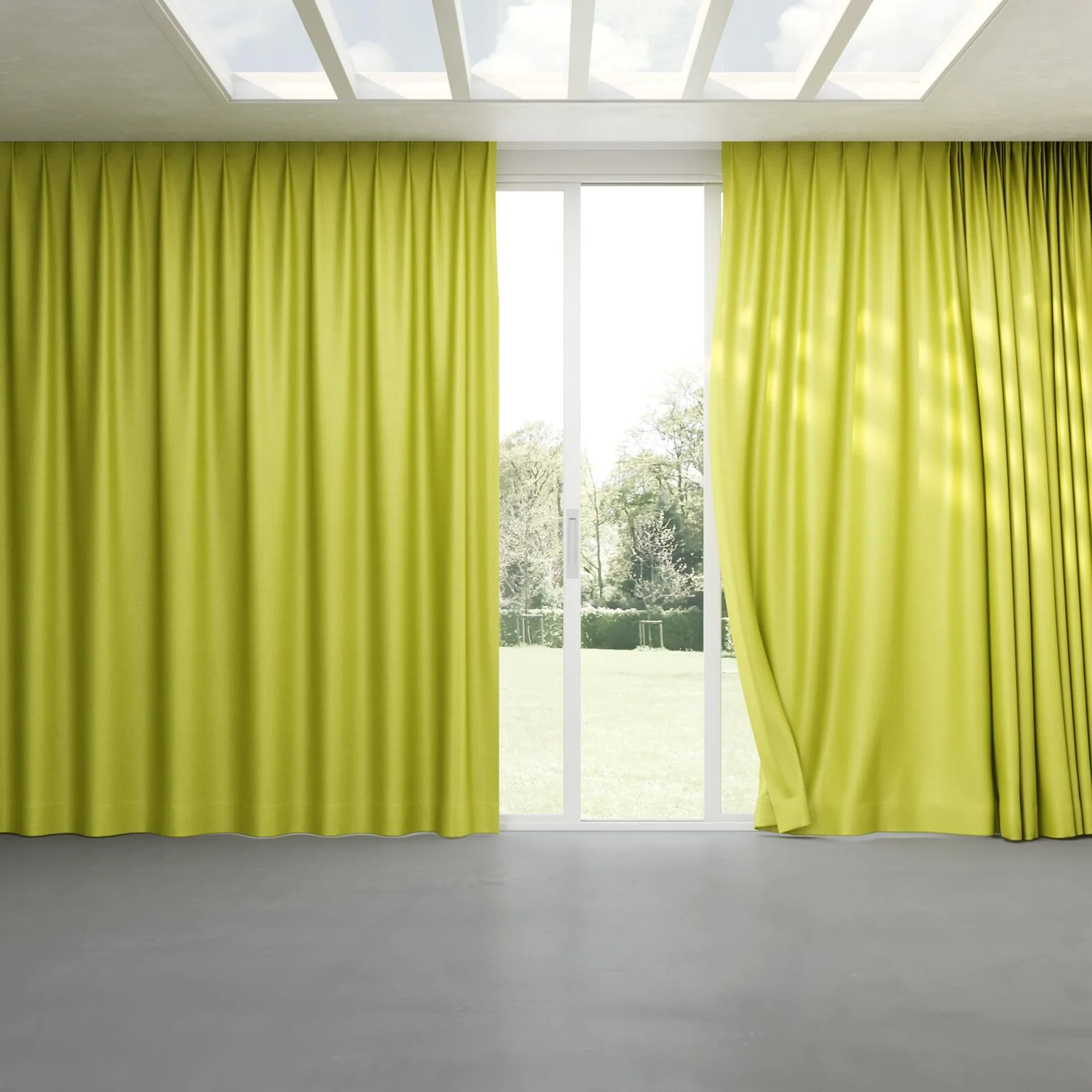 Full view of Provence Chartreuse, pinch pleat