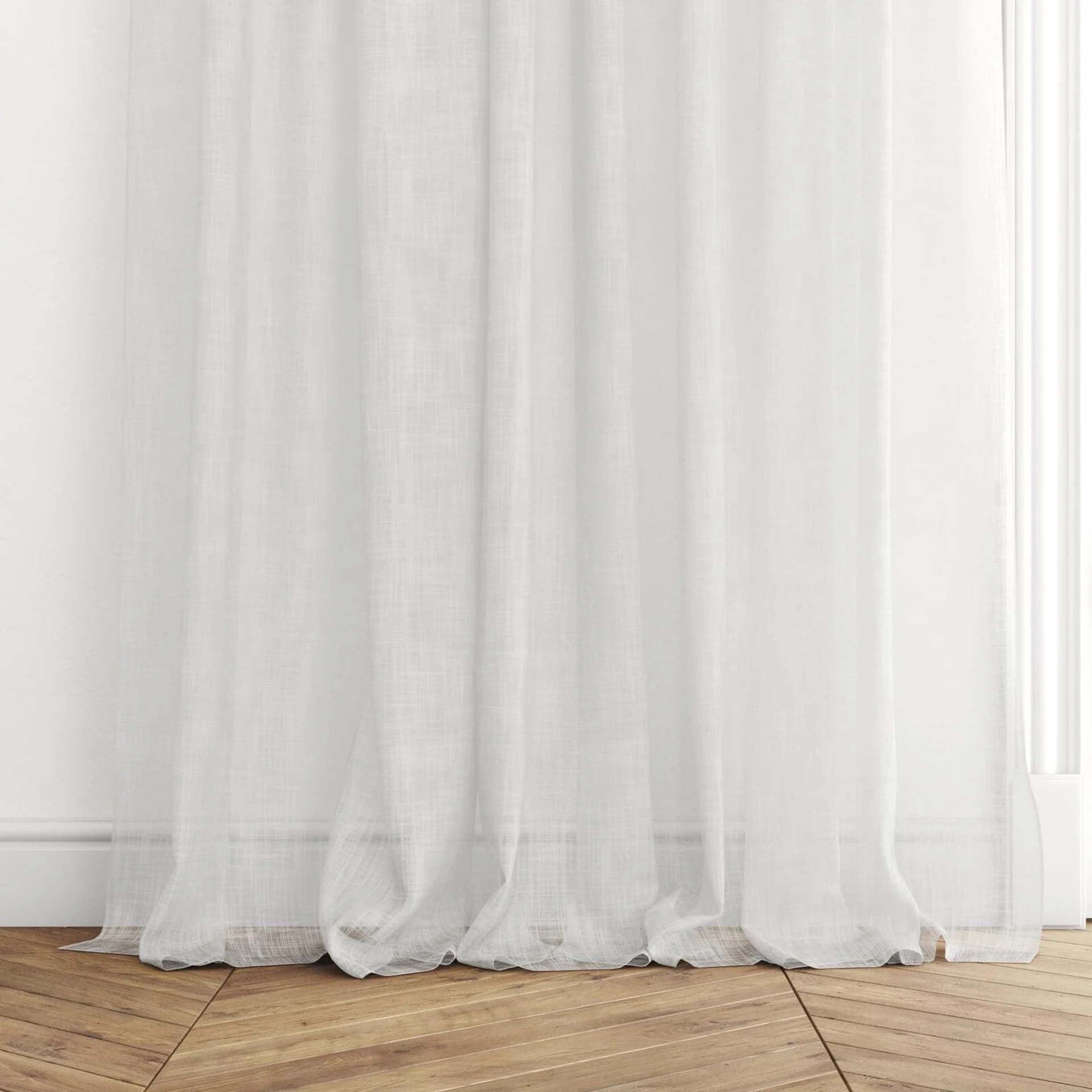 Bottom view of Coastal Salt, puddled with pinch pleat, on curtain rod