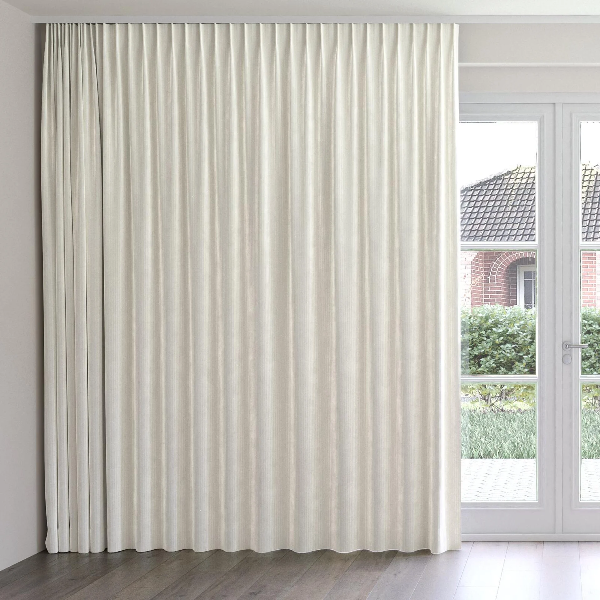 Front view of Embrace Cream, on curtain rail