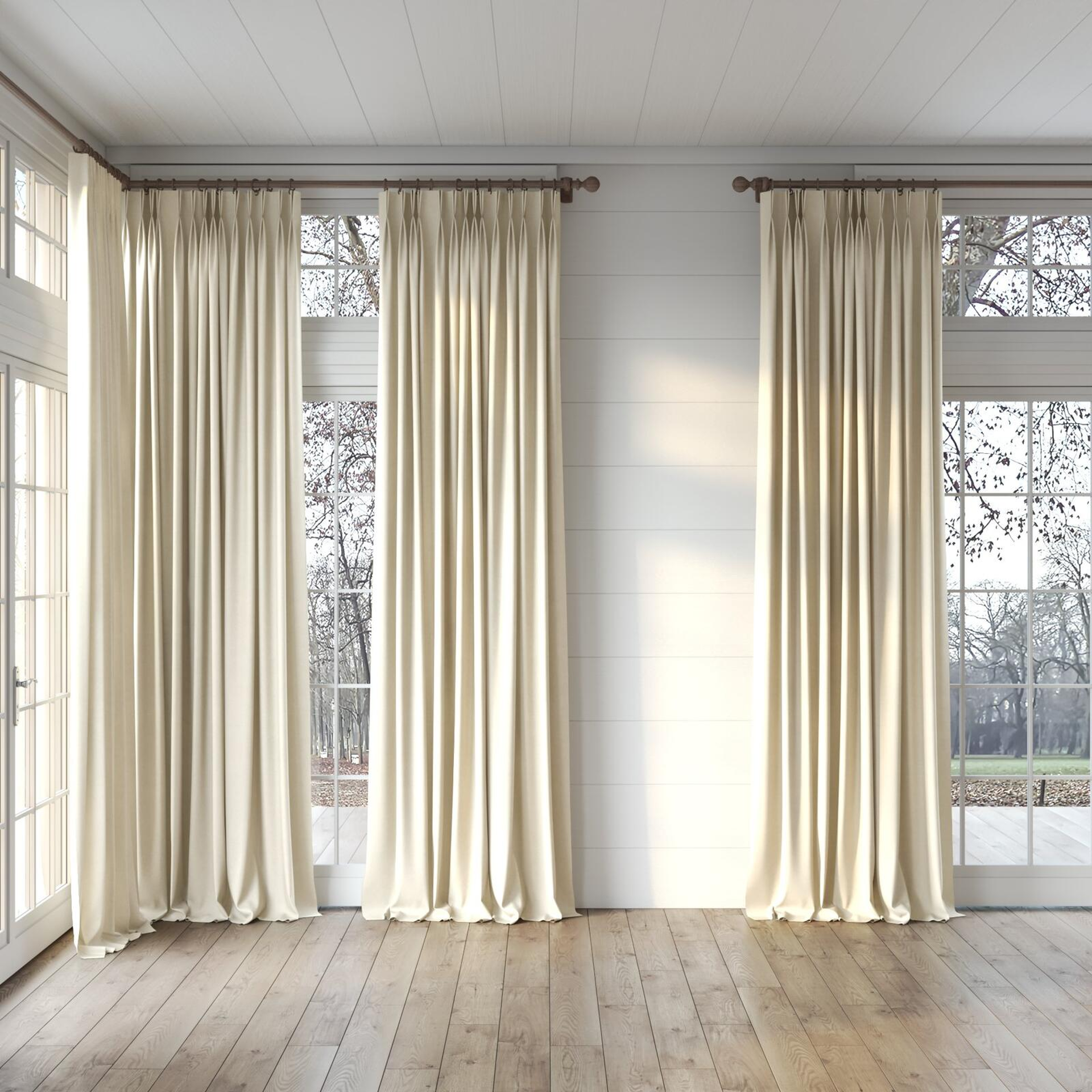 Full view of Peak Putty, puddled, on curtain rod