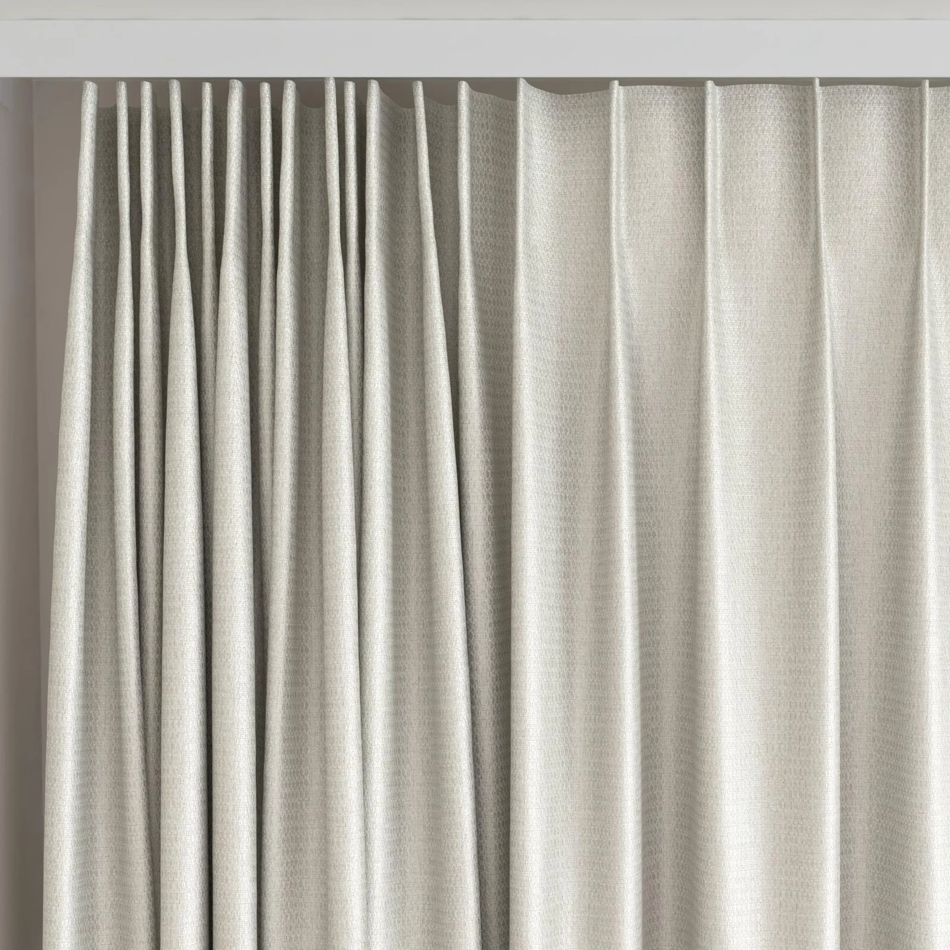 Top view of Kennedy II Blackout Ecru, on curtain rail