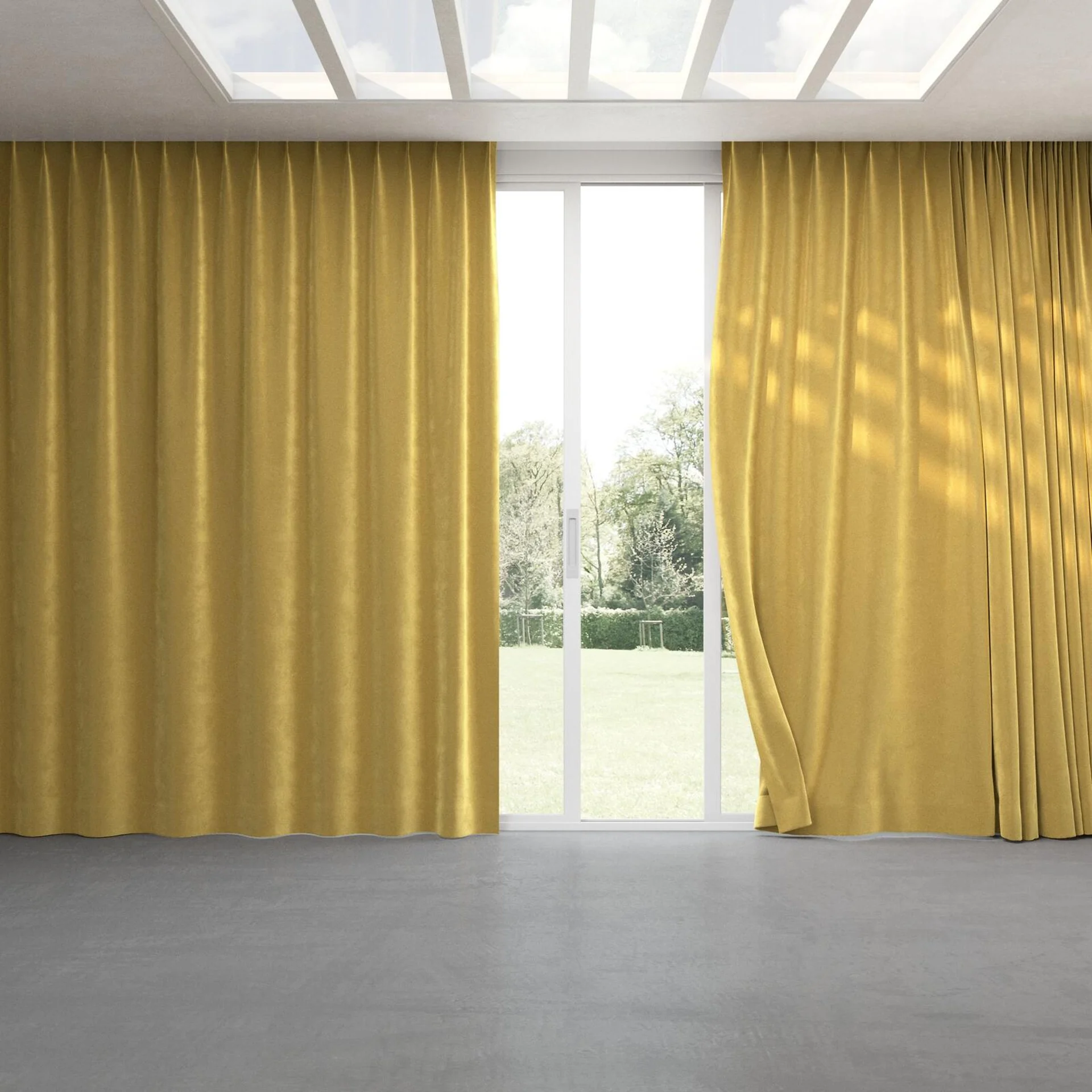 Full view of Velvelux Gold, pinch pleat