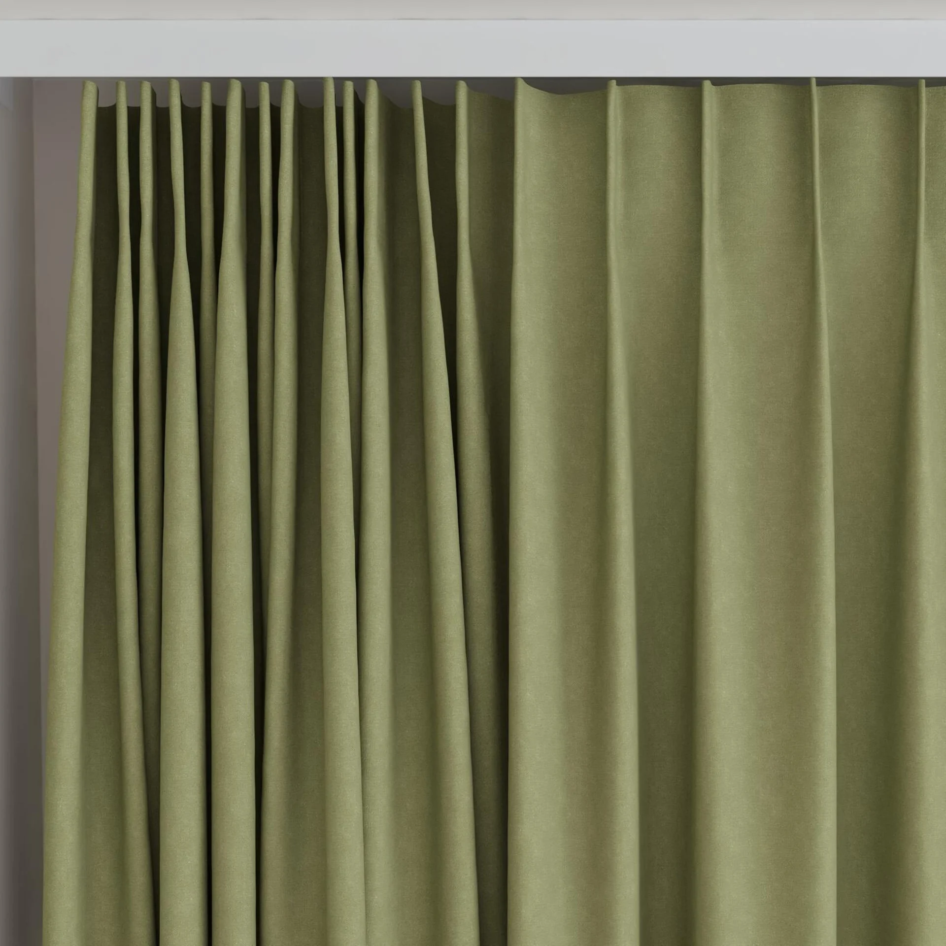Top view of Luxo Olive, on curtain rail