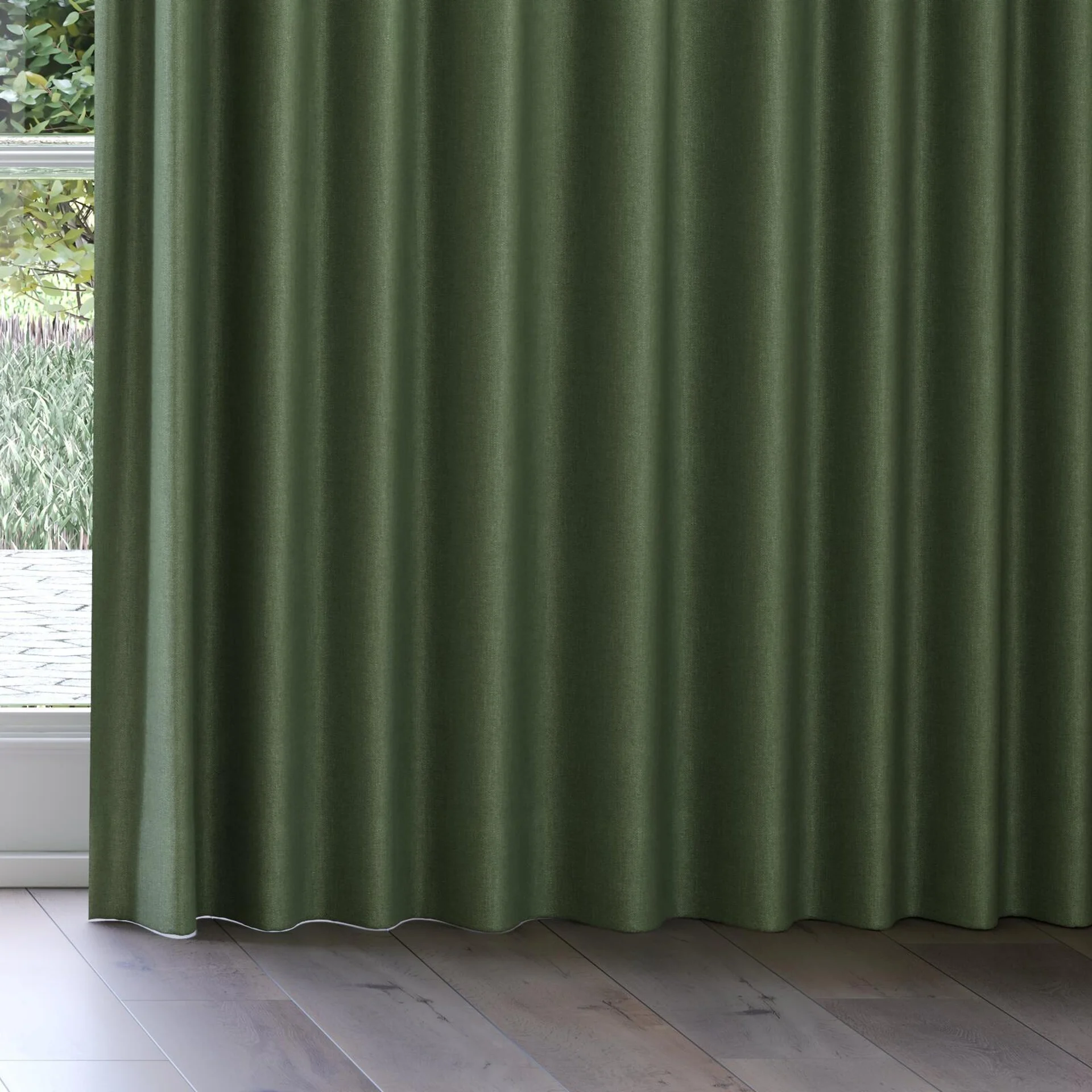 Bottom view of Perfecto Basil, on curtain rail