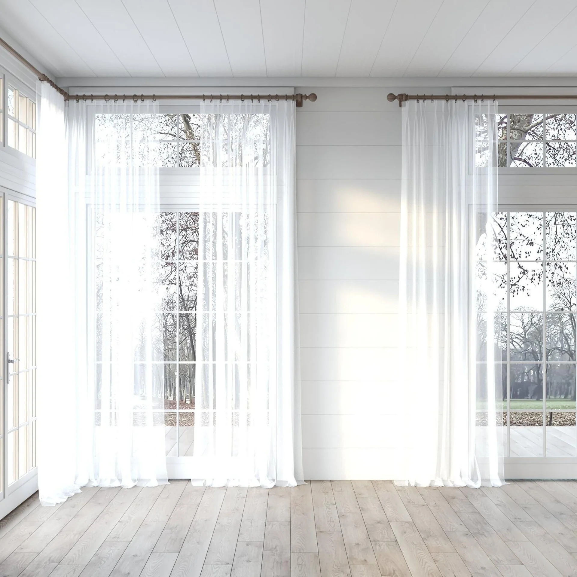 Full view of Cavalier White, puddled, on curtain rod