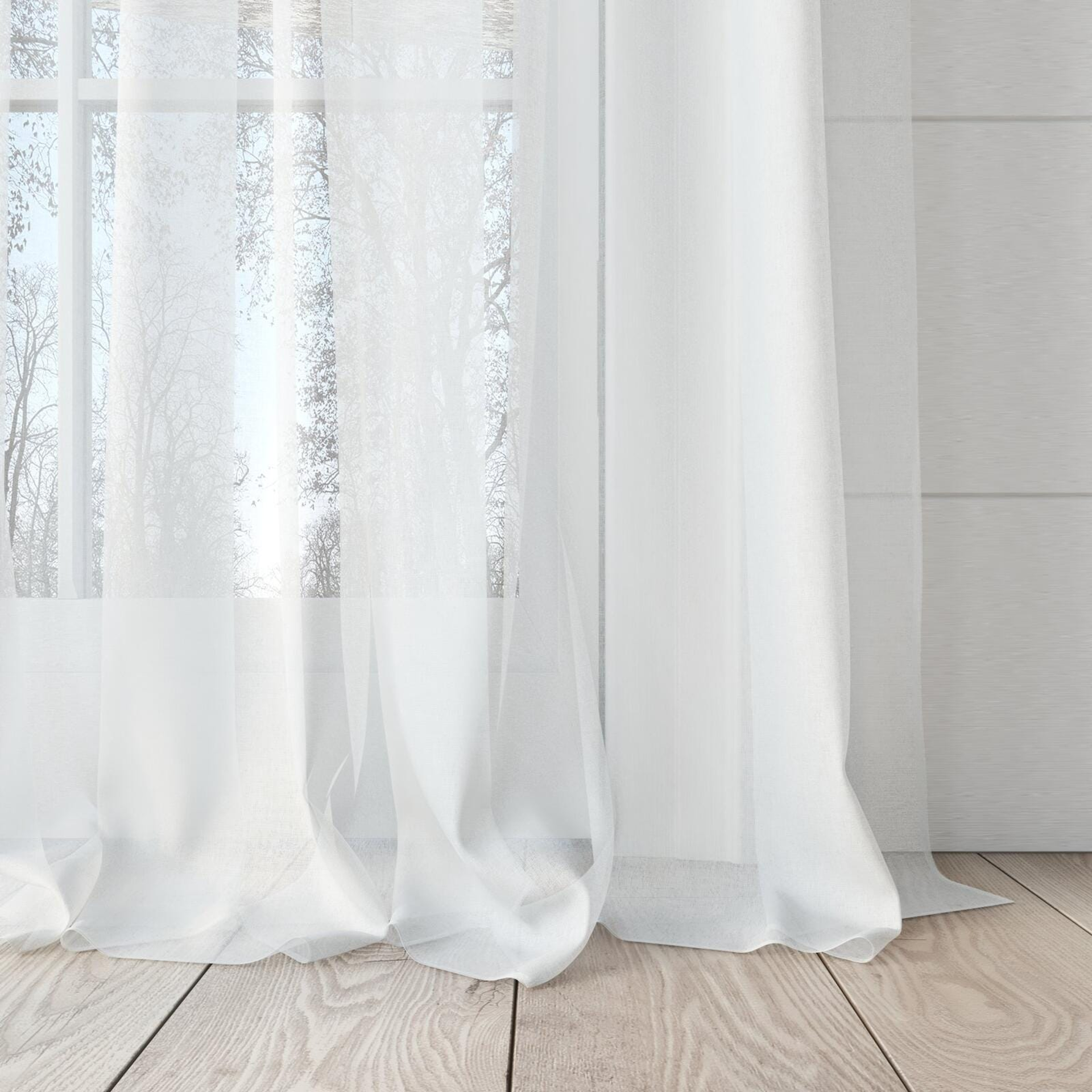 Bottom view of Sardinia Whitewash, puddled, on curtain rod