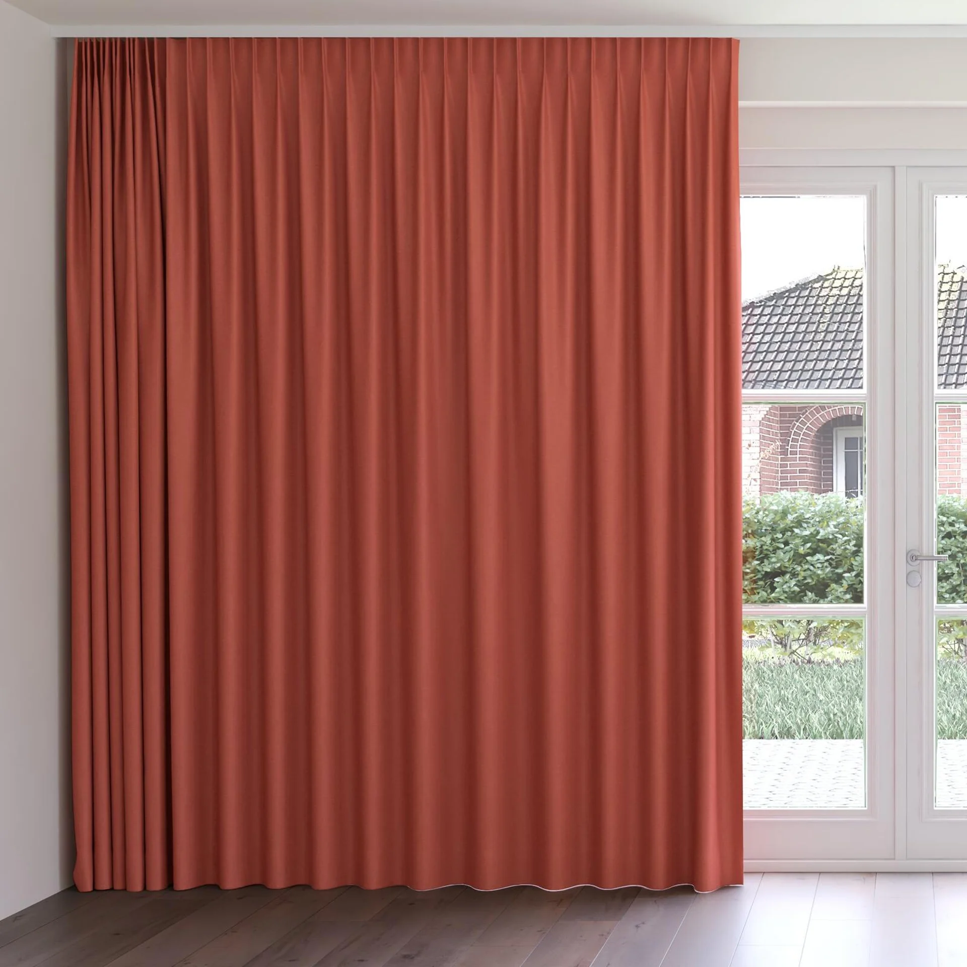 Front view of Colourwash Eco Chili, on curtain rail