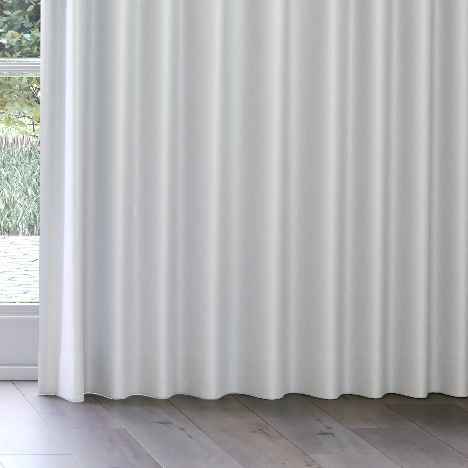 Bottom view of Grove Silver, on curtain rail