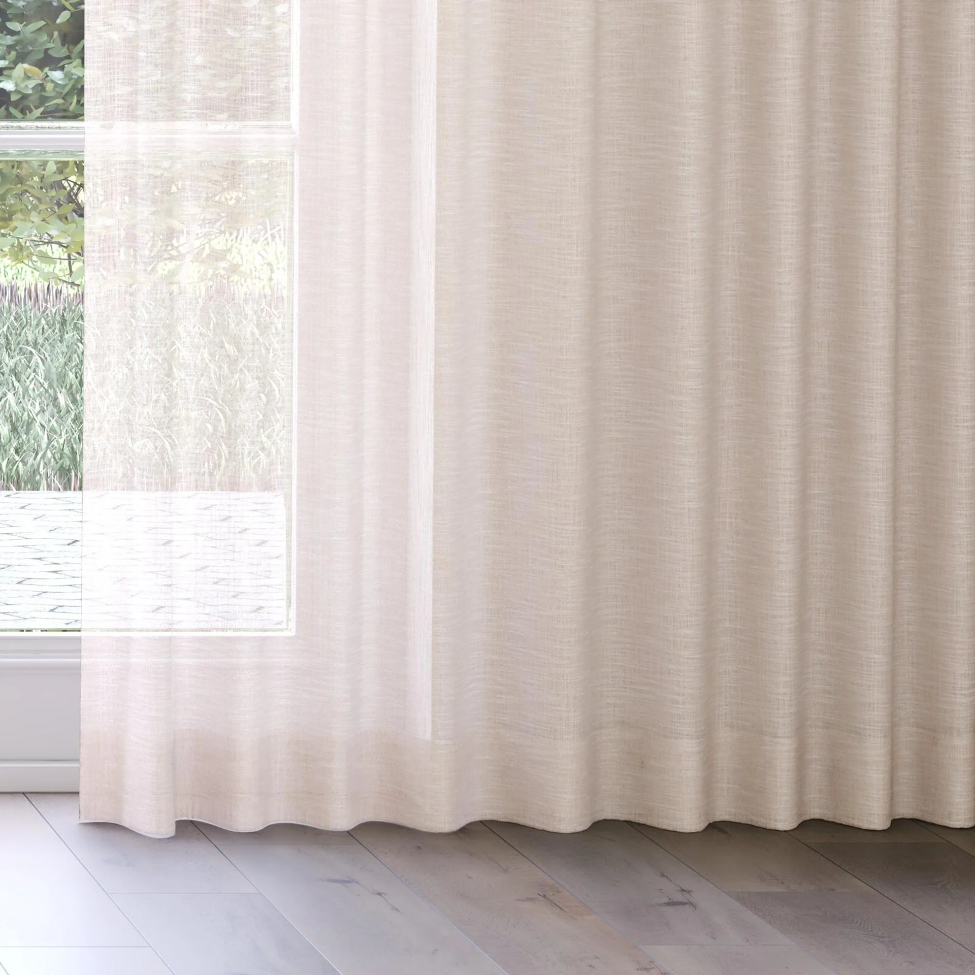 Bottom view of Occurrence Caramel, on curtain rail