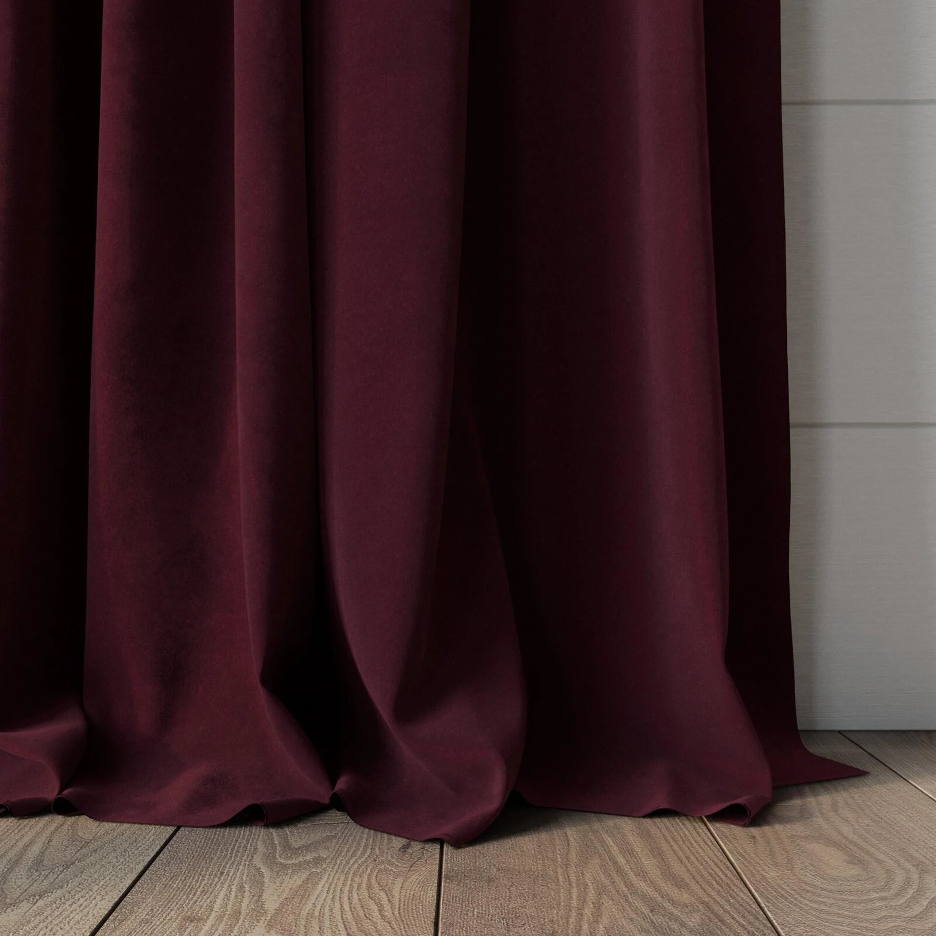 Bottom view of Lux Velvet Port 8614, puddled, on curtain rod