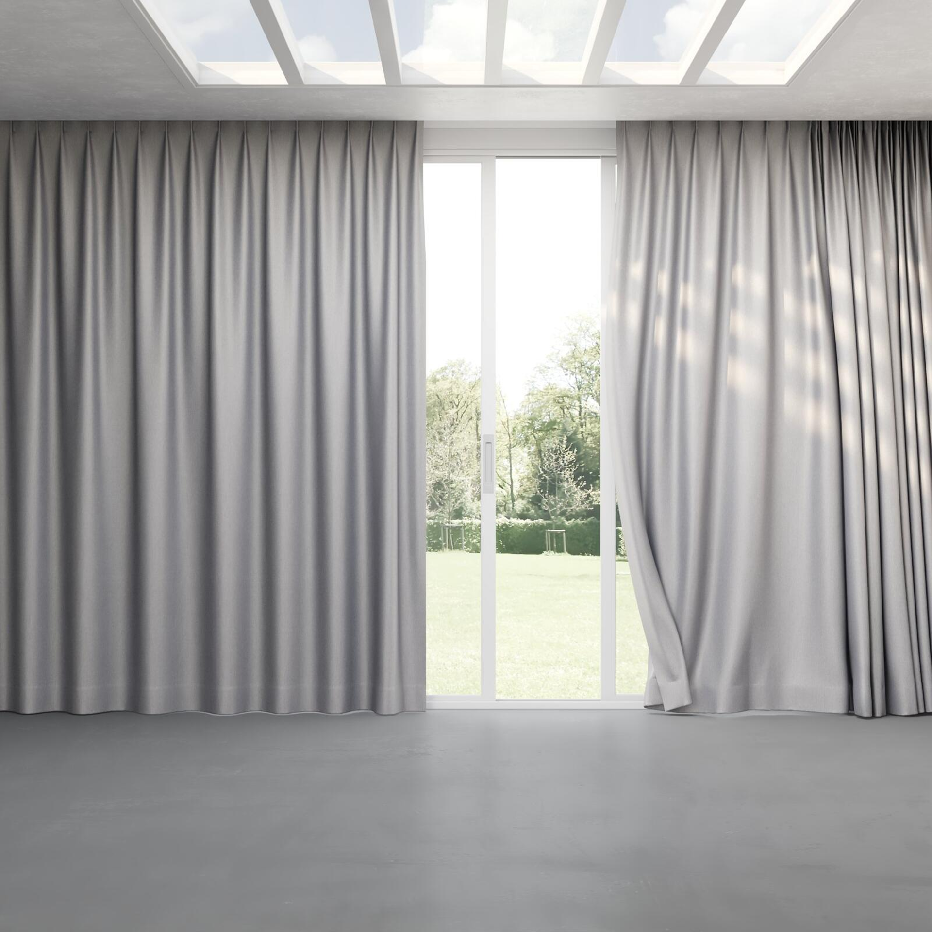 Full view of Matrix Silver, pinch pleat