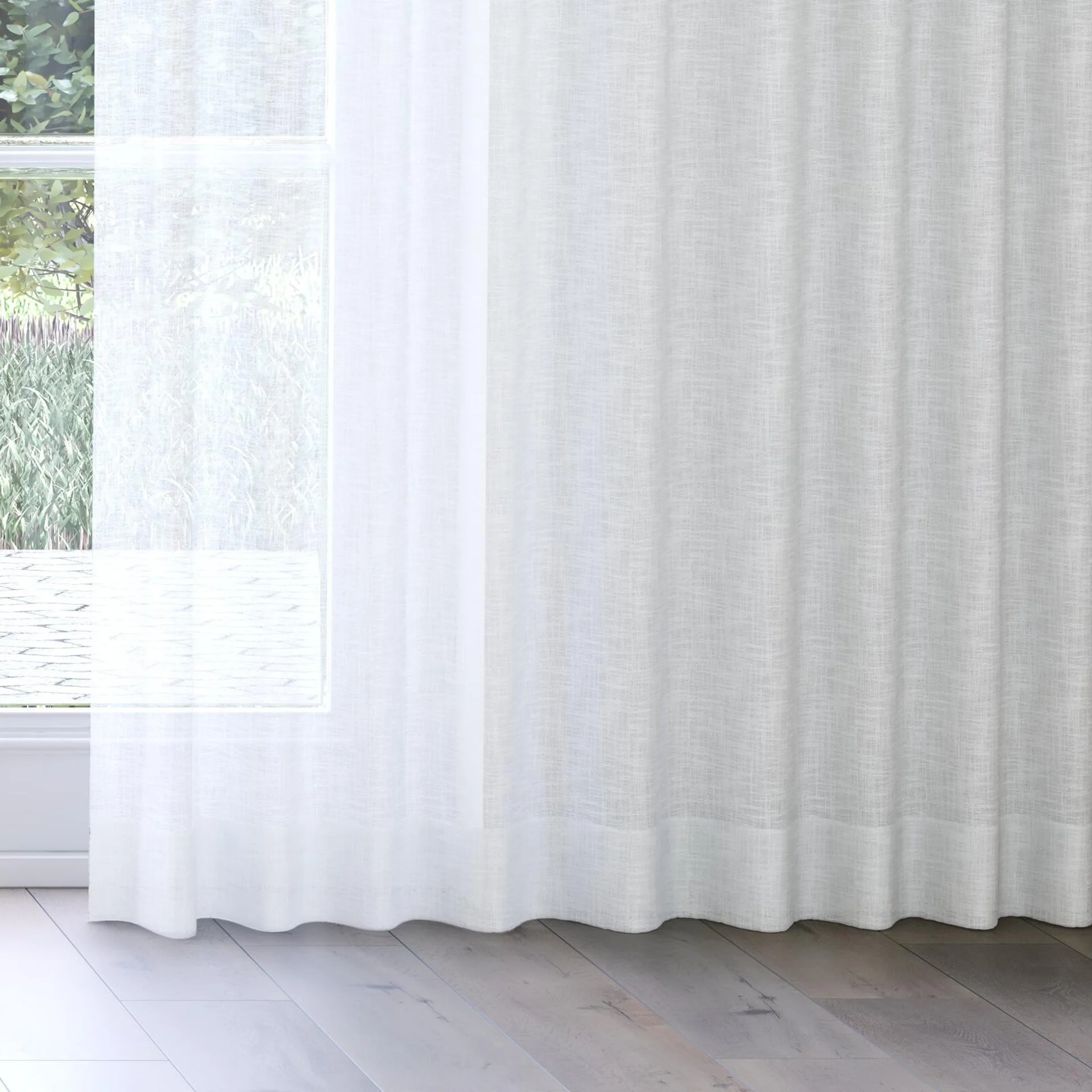 Bottom view of Verdant Snow, on curtain rail