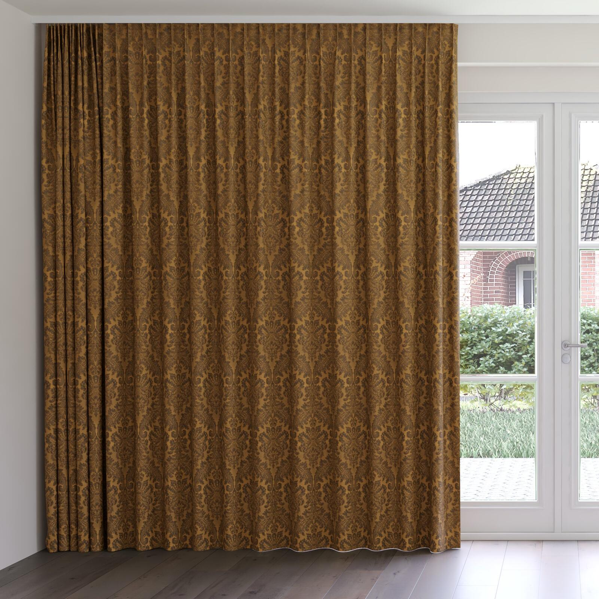 Front view of Gosh Tinsel, on curtain rail